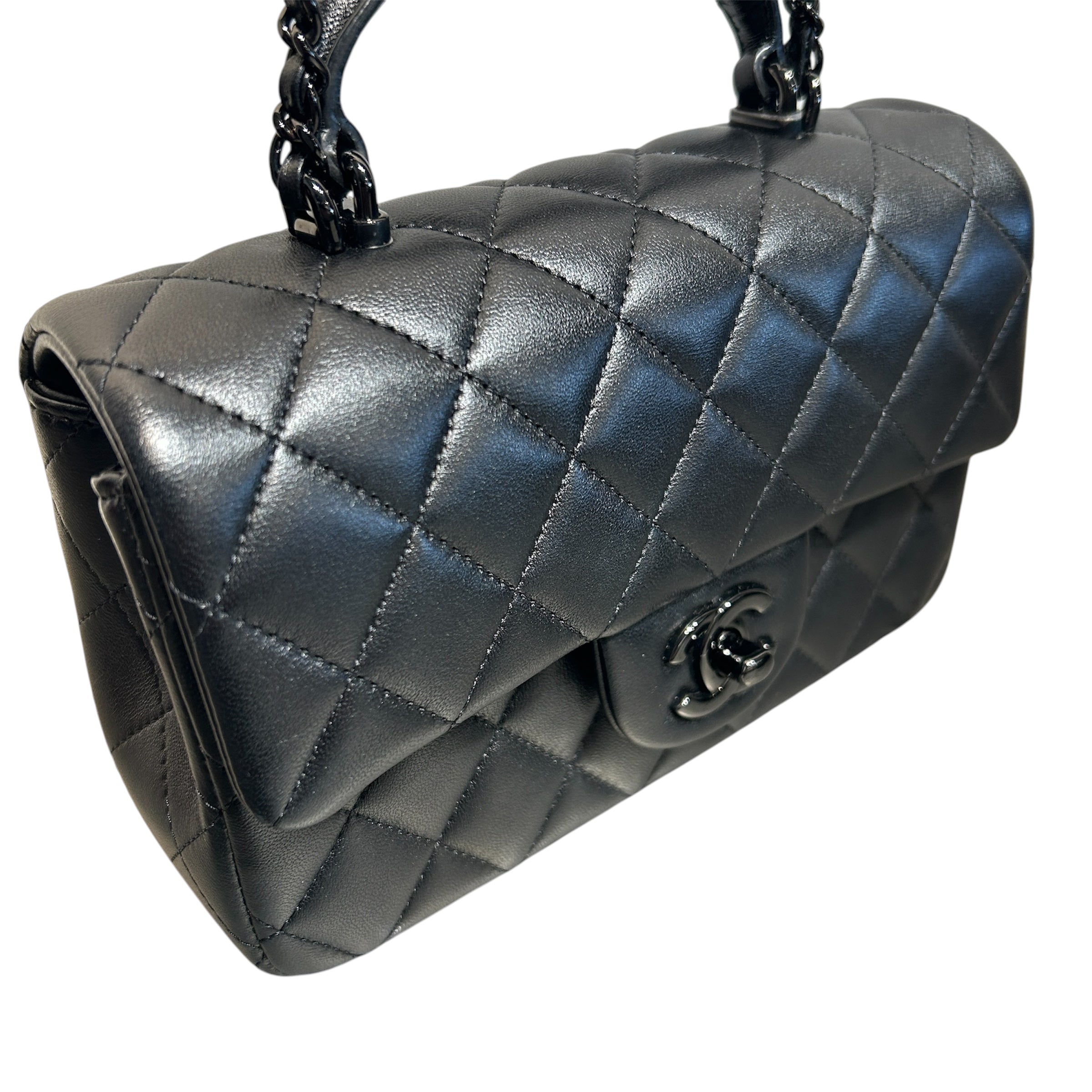 CHANEL/Cross Body Bag/Leather/BLK/mini flap bag view 6