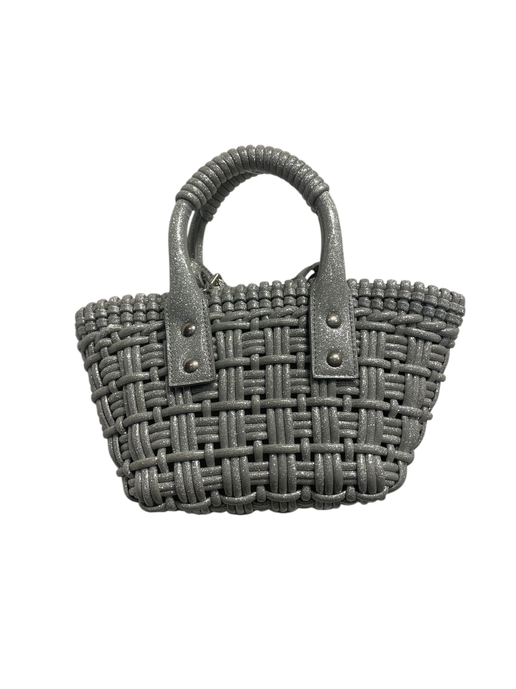 BALENCIAGA/Bag/Leather/SLV/balenciaga basket hand bag sil view 2