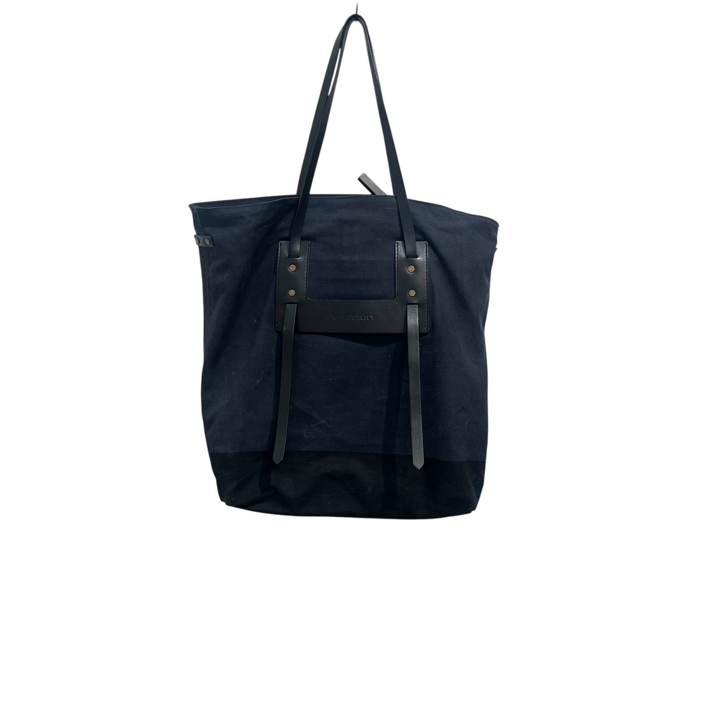 BURBERRY/Tote Bag/Cotton/NVY/LEATHER TRIM view 1