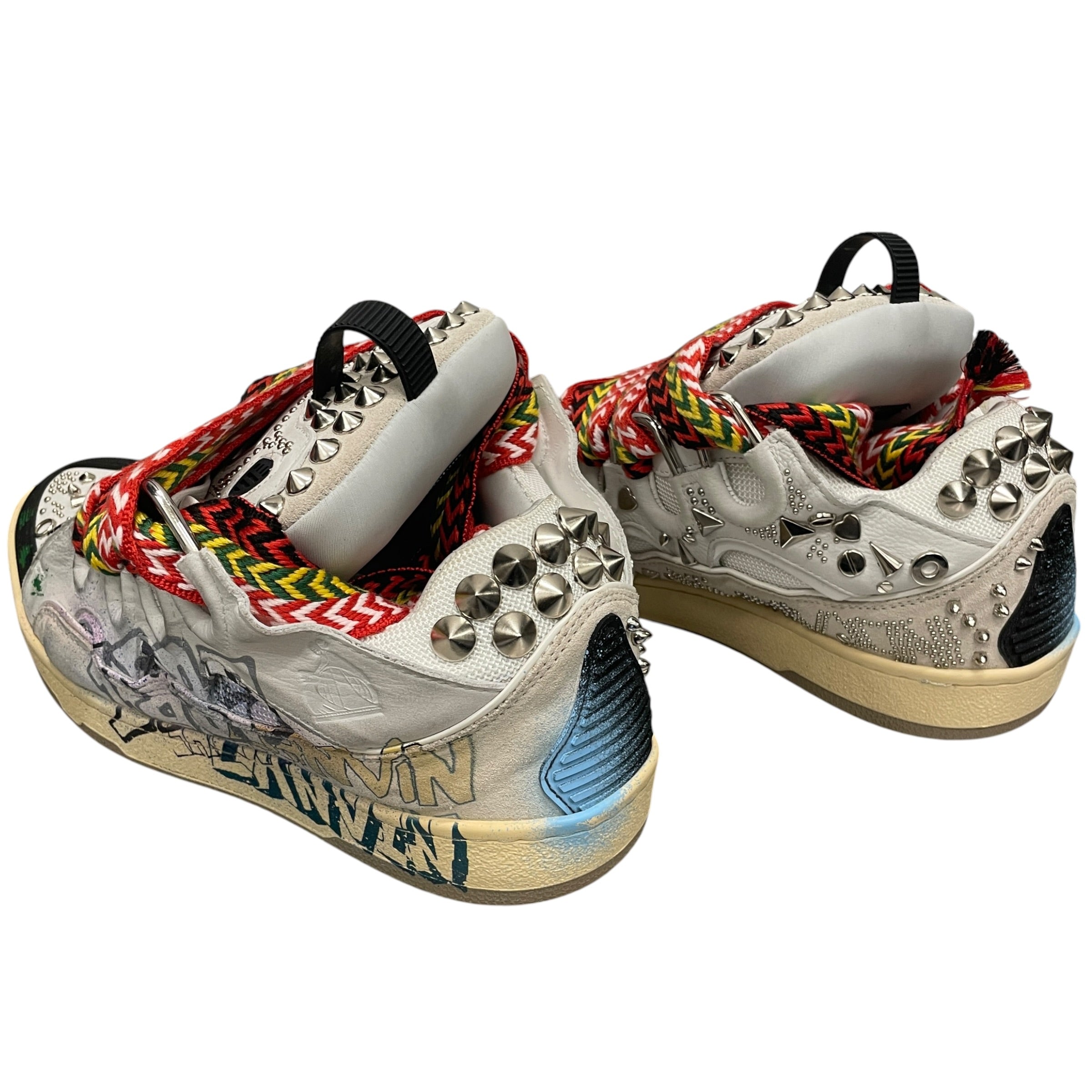 LANVIN/Low-Sneakers/EU 42/All Over Print/Leather/WHT/CURB GRAFFITI/STUDDED/RED LACE view 2