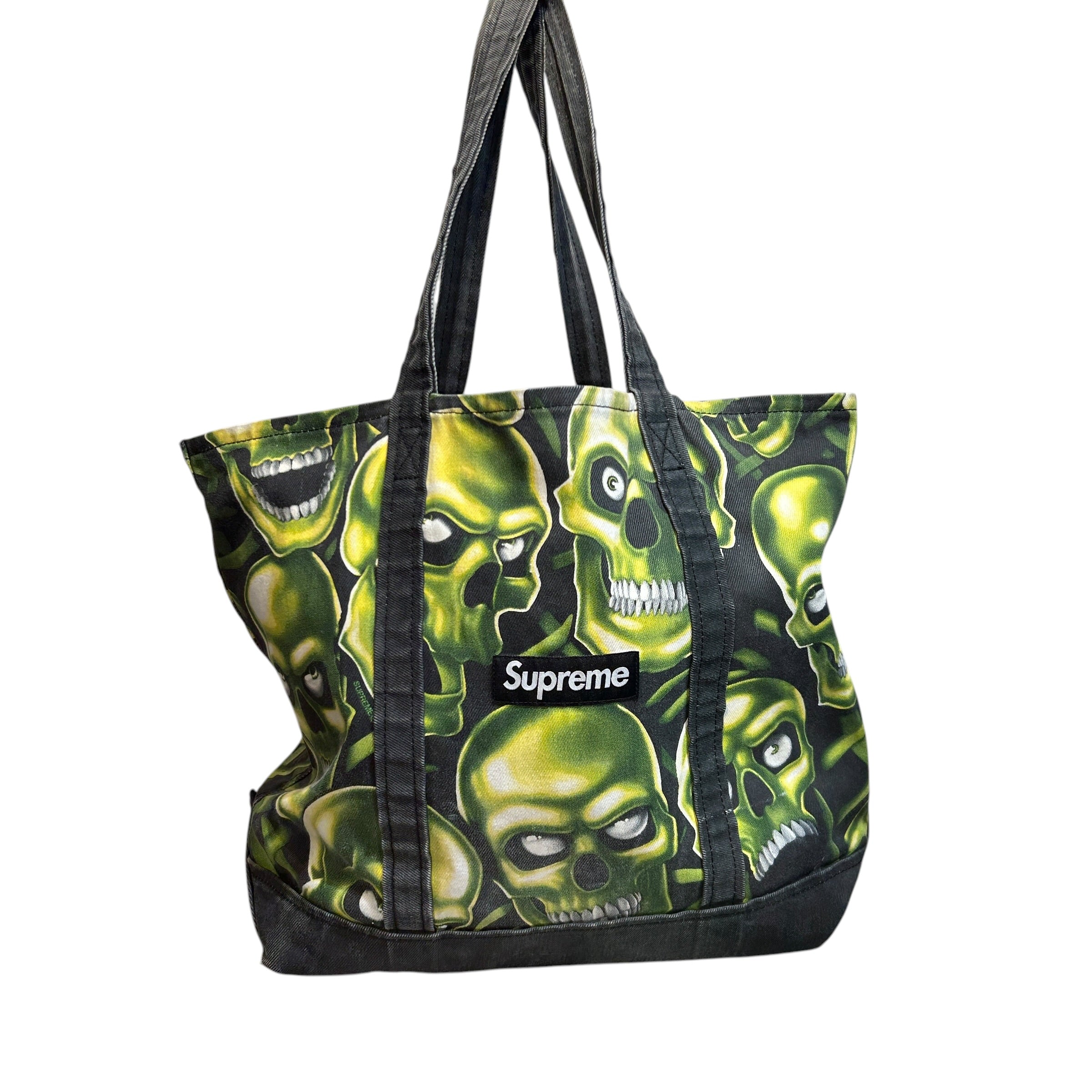 Supreme/Tote Bag/Cotton/BLK/GREEN SKULLS view 1