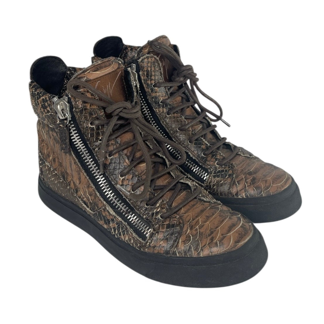 GIUSEPPE ZANOTTI DESIGN/Hi-Sneakers/EU 34/BRW/reptile skin 3 zippers view 1