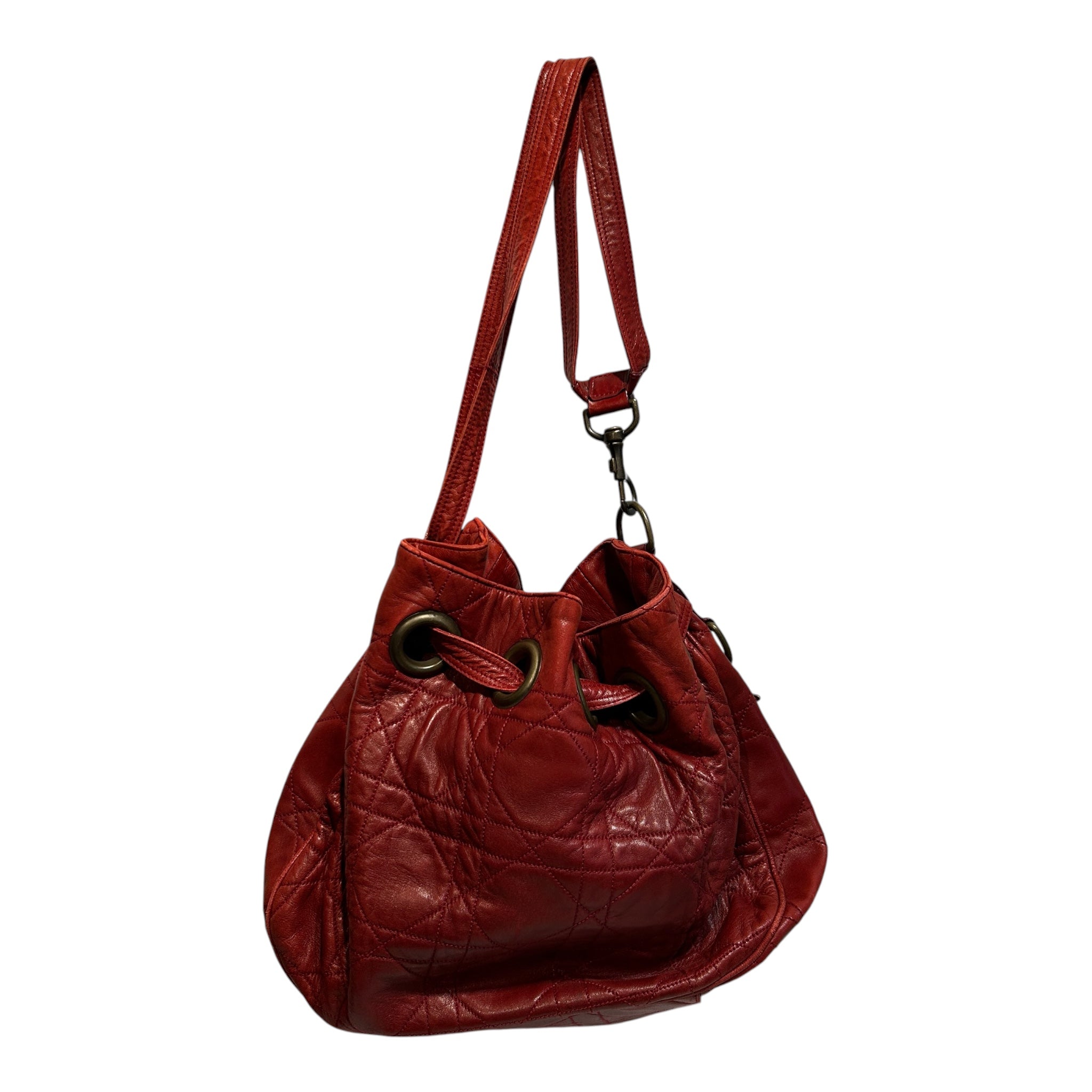 Christian Dior/Hand Bag/Leather/RED/VINTAGE CANNAGE BUCKET BAG view 2