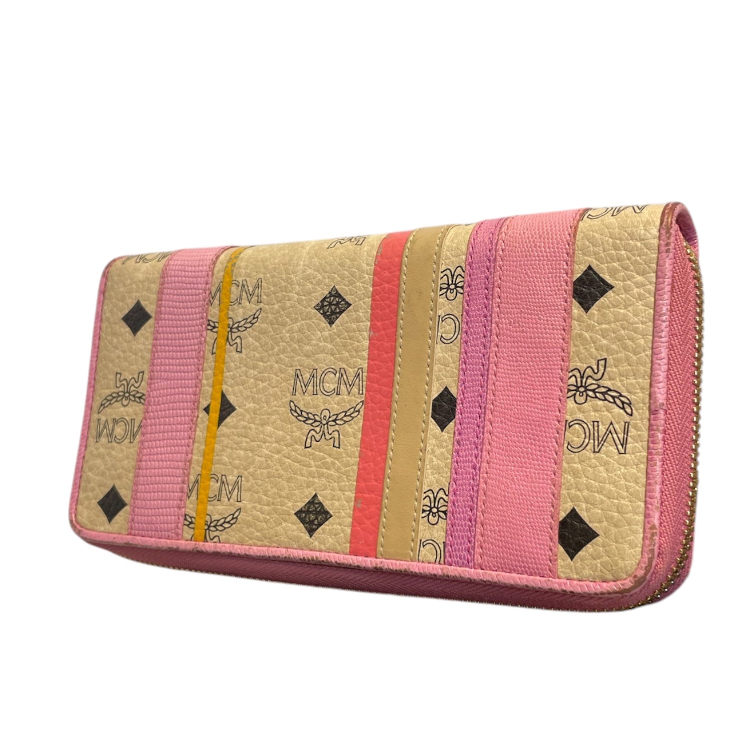 MCM/Long Wallet/Monogram/Leather/CRM/PINK W YELLOW STRIPE view 2