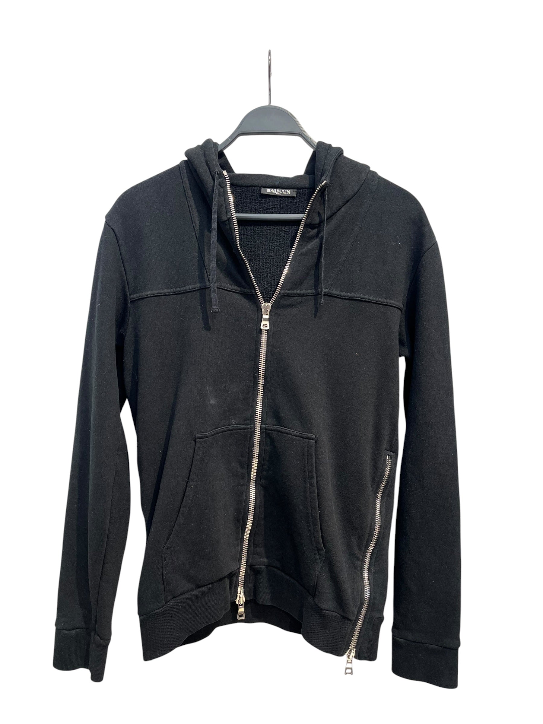 BALMAIN/Zip Up Hoodie/S/Cotton/BLK/ZIPS UP THE SIDES view 1