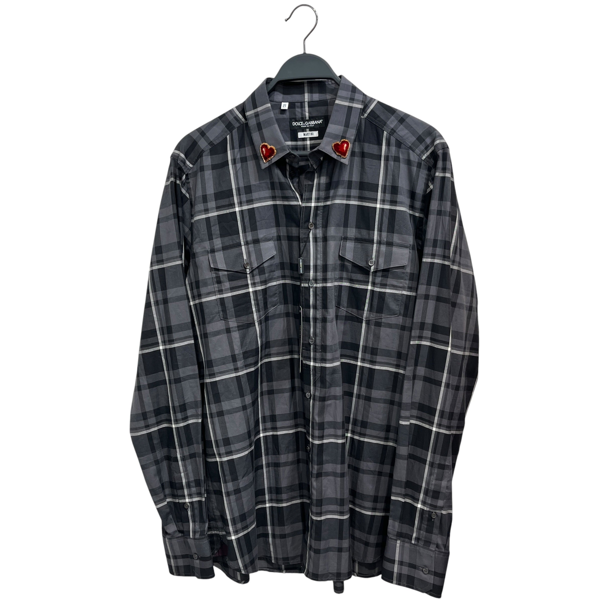 DOLCE&GABBANA/LS Shirt/17/Cotton/GRY/Plaid/Fuzzy hearts on collar view 1