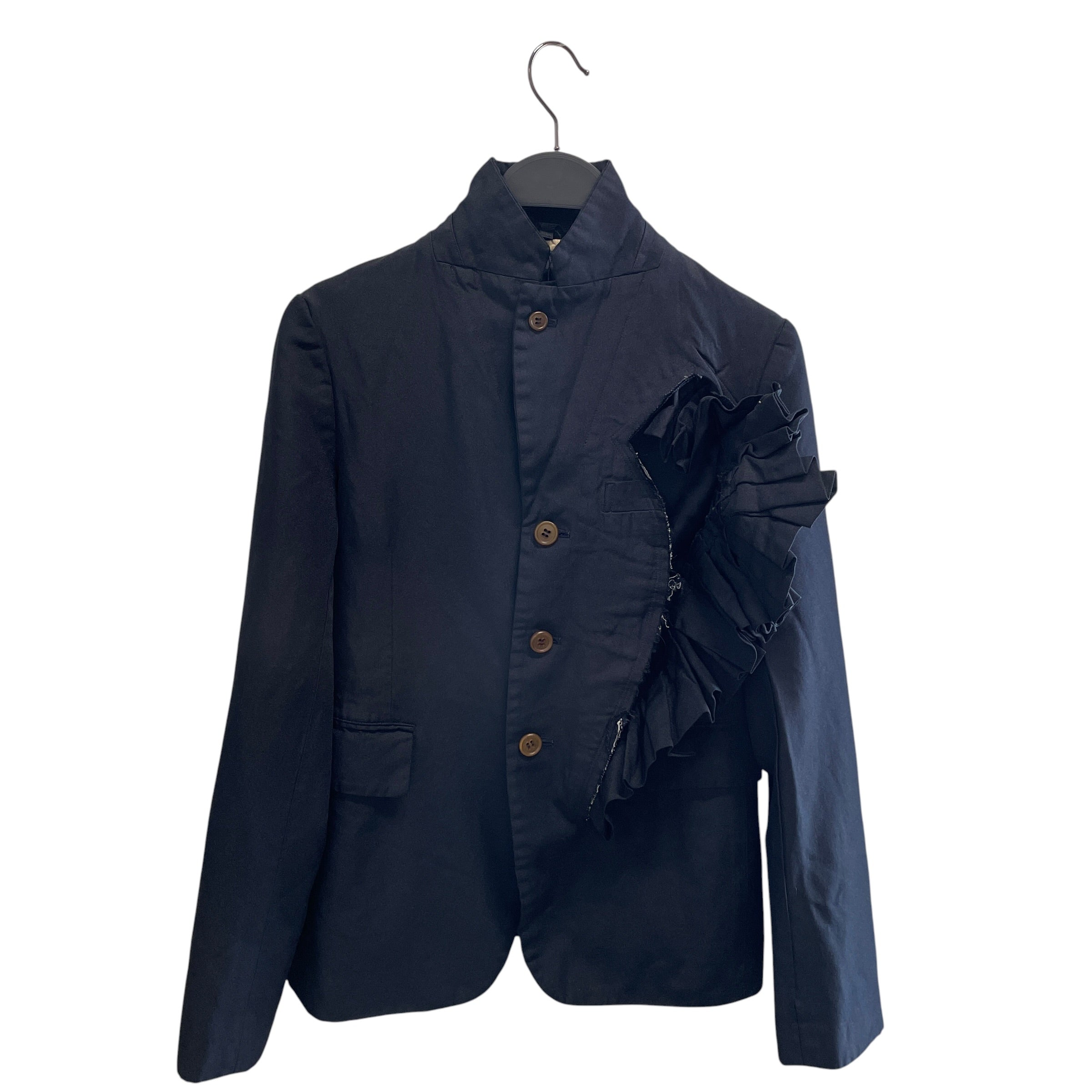 COMME des GARCONS/Tailored Jkt/S/Polyester/BLK/ruffle on front w hole under view 1