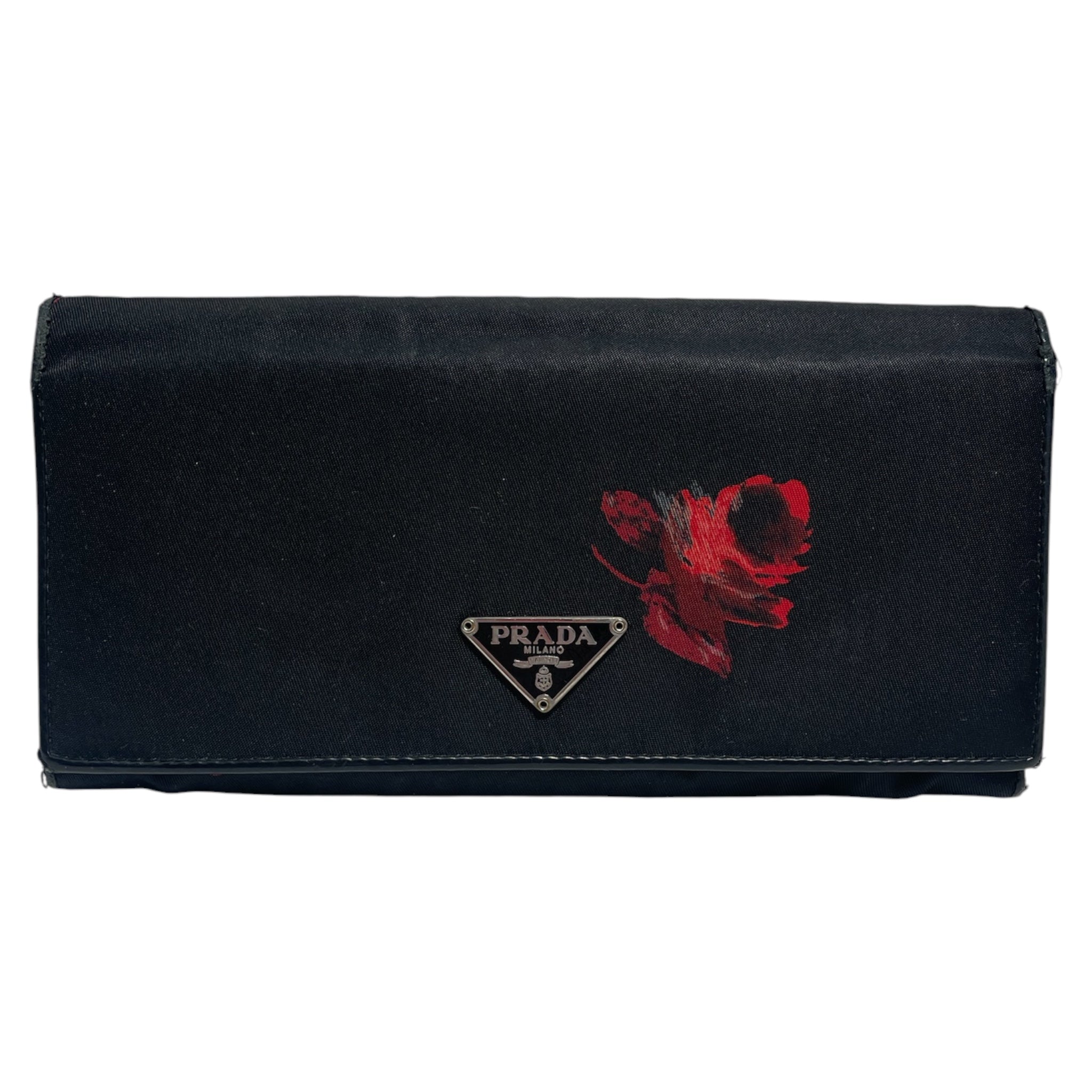 PRADA/Long Wallet/Floral Pattern/Nylon/BLK/ROSE PATTERN NYLON WALLET view 1