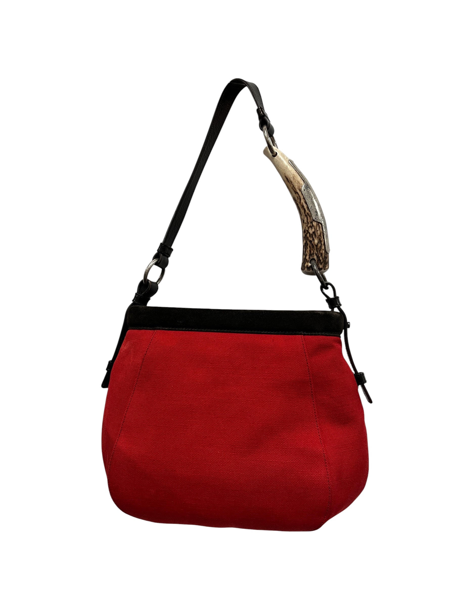 YVES SAINT LAURENT rive gauche/Hand Bag/Cotton/RED/Red bag with tooth handle view 1