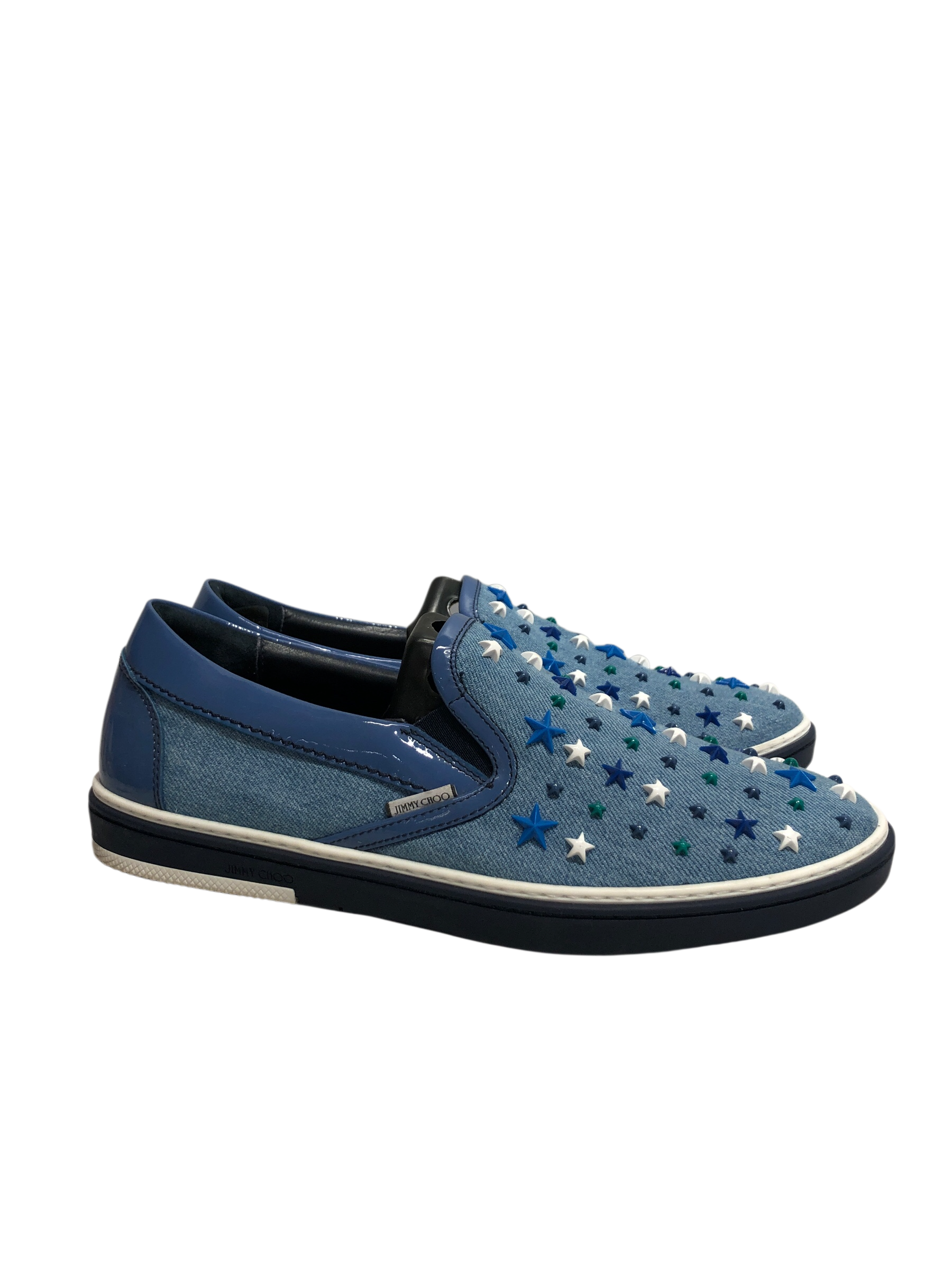 JIMMY CHOO/Low-Sneakers/US 9/Denim/BLU/Star Bedazzled Slip on Sneaker view 4