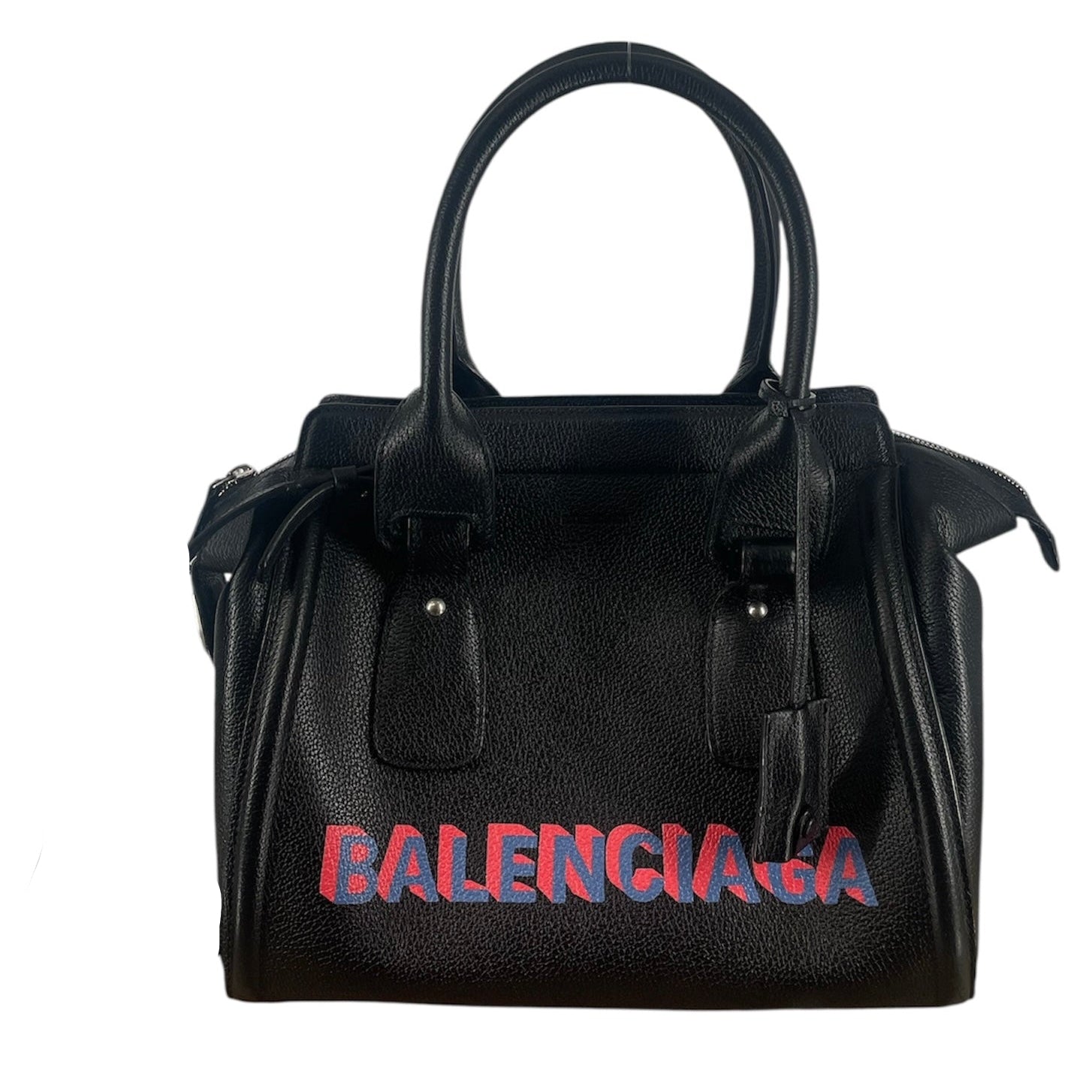 BALENCIAGA/Boston Bag/Graphic/Leather/BLK/PINK BLUE GRAPHIC LOGO BOSTON view 1