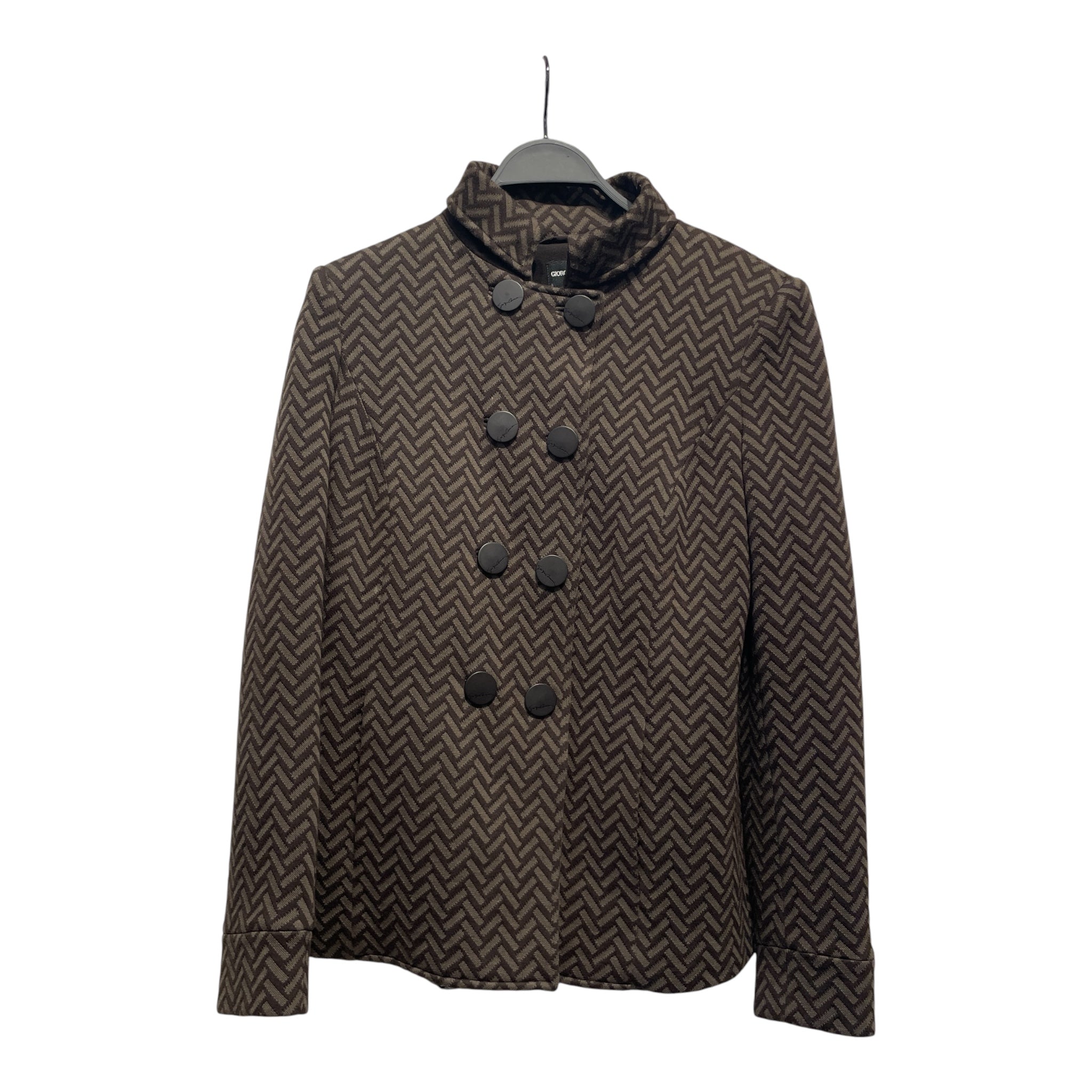 GIORGIO ARMANI/Jacket/46/All Over Print/Polyester/BRW/DOUBLE BREASTED HIGH COLLAR view 1