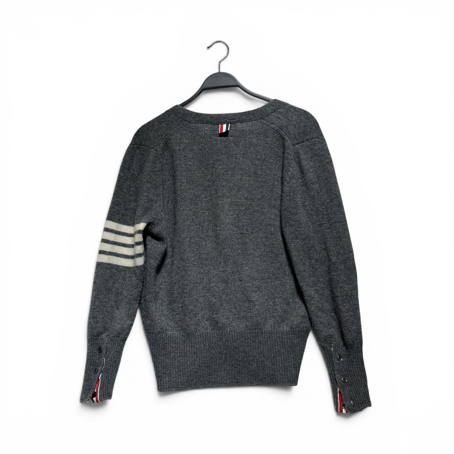 THOM BROWNE. NEW YORK/Cardigan/2/Wool/GRY/STRIPE SLEEVE view 2