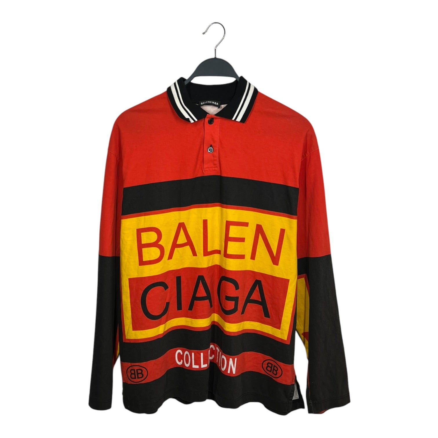 BALENCIAGA/Polo Shirt/XS/Cotton/RED/All Over Print/2017 Colorblock Long Sleeve view 1