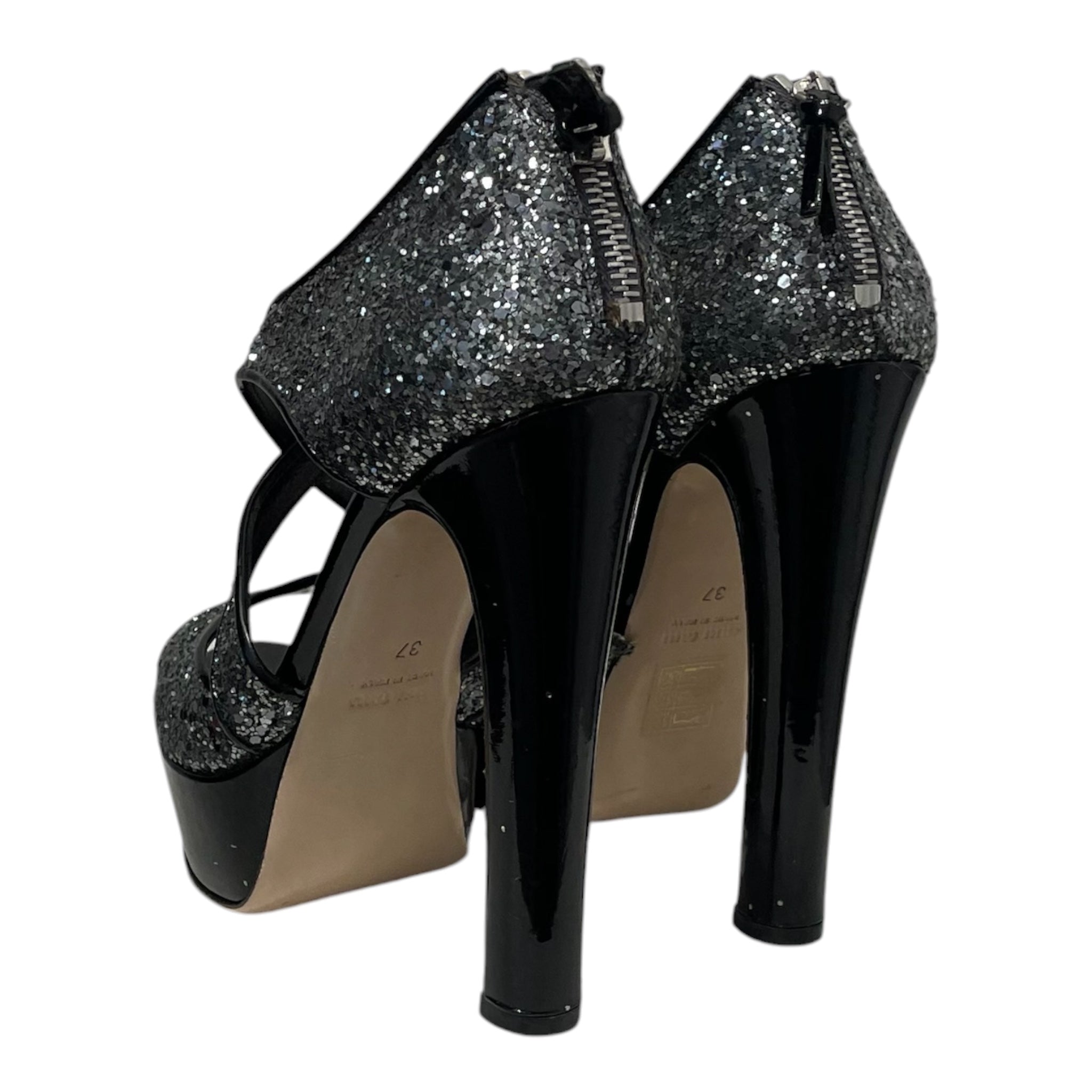 MIU MIU/Heels/EU 37/Glitter/Leather/SLV/Platform/CROSS STRAP view 2