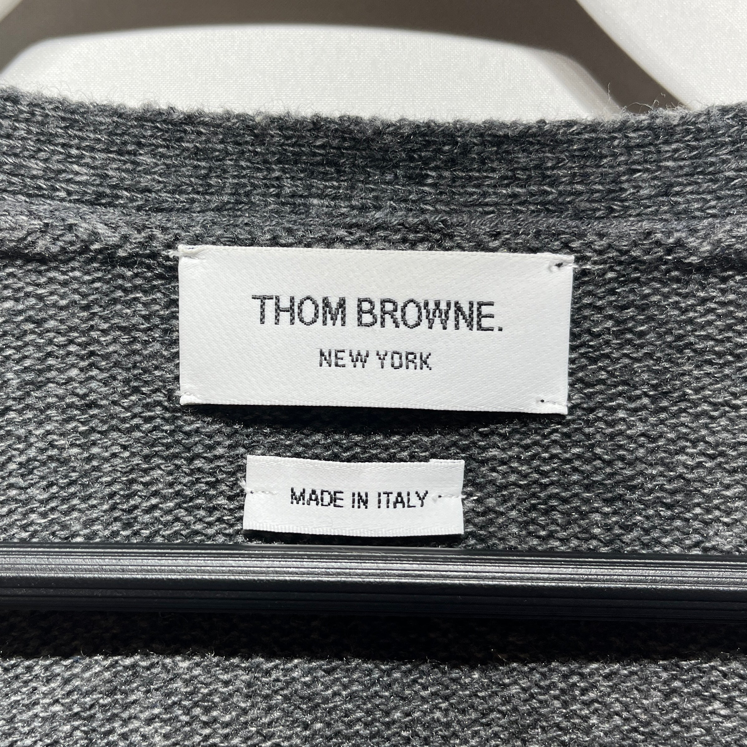 THOM BROWNE. NEW YORK/Cardigan/2/Wool/GRY/STRIPE SLEEVE view 3