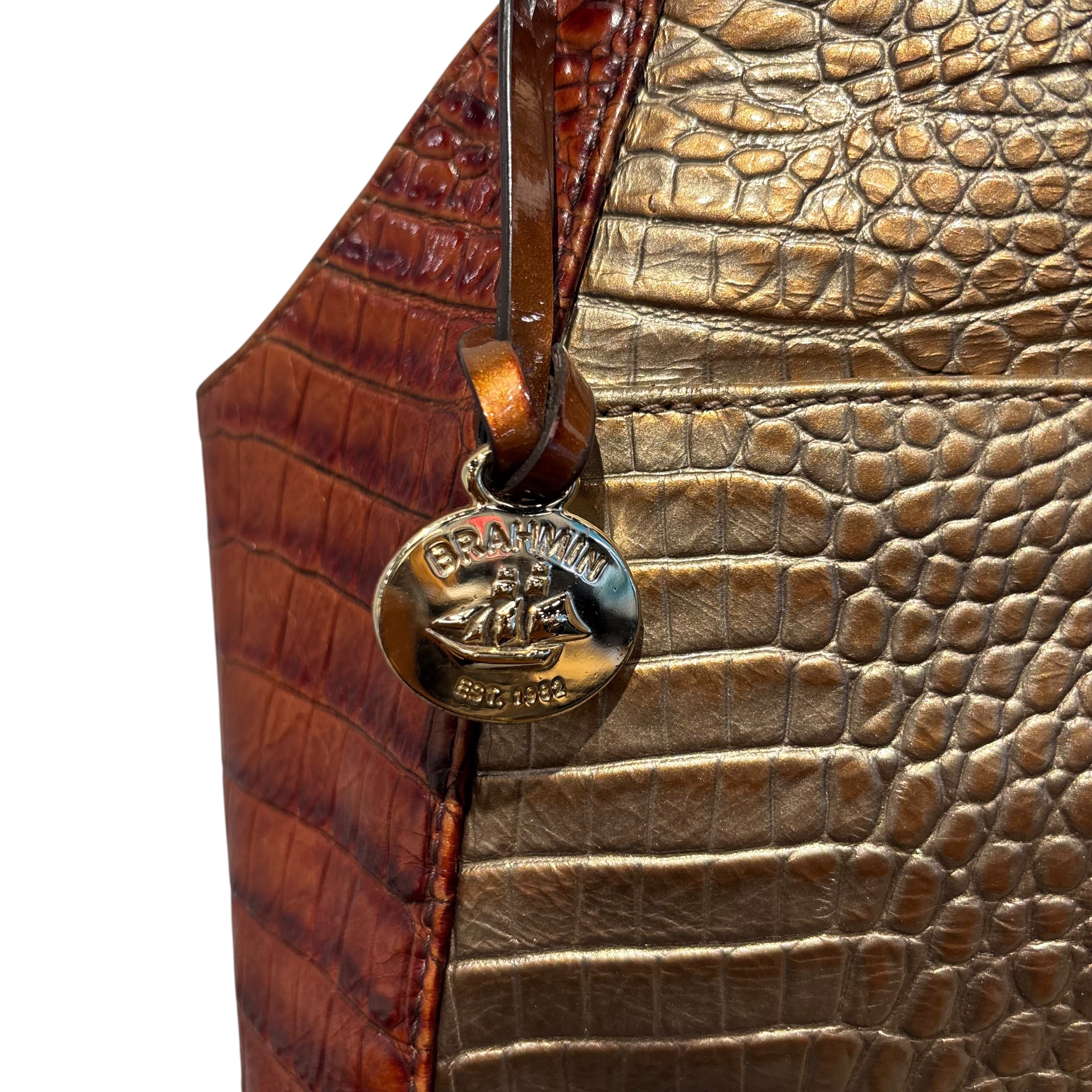 Brahmin/Bag/Leather/GLD/Pecan Croc Leather Marianna view 3