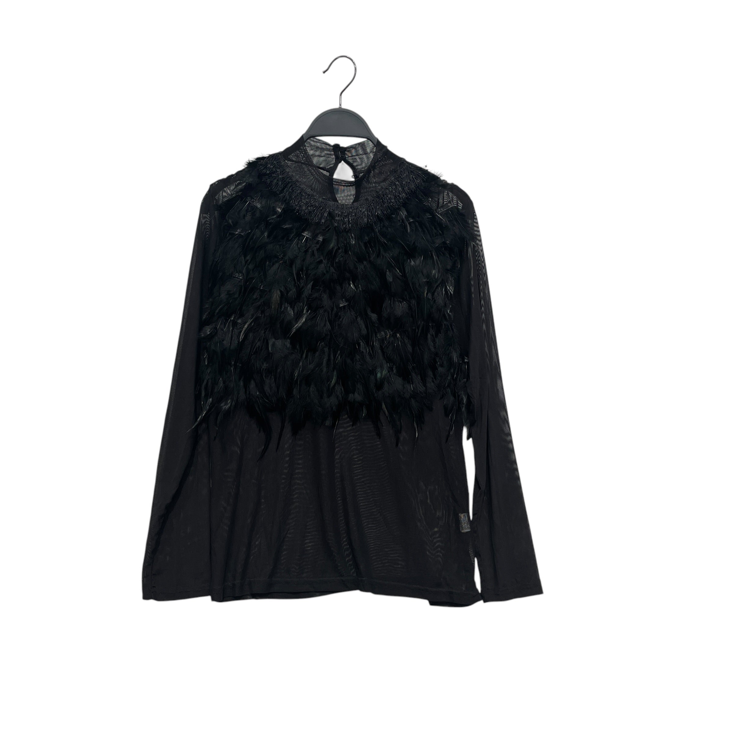 WOWO/LS Blouse/XL/BLK/FEATHER MESH MOCK NECK view 1