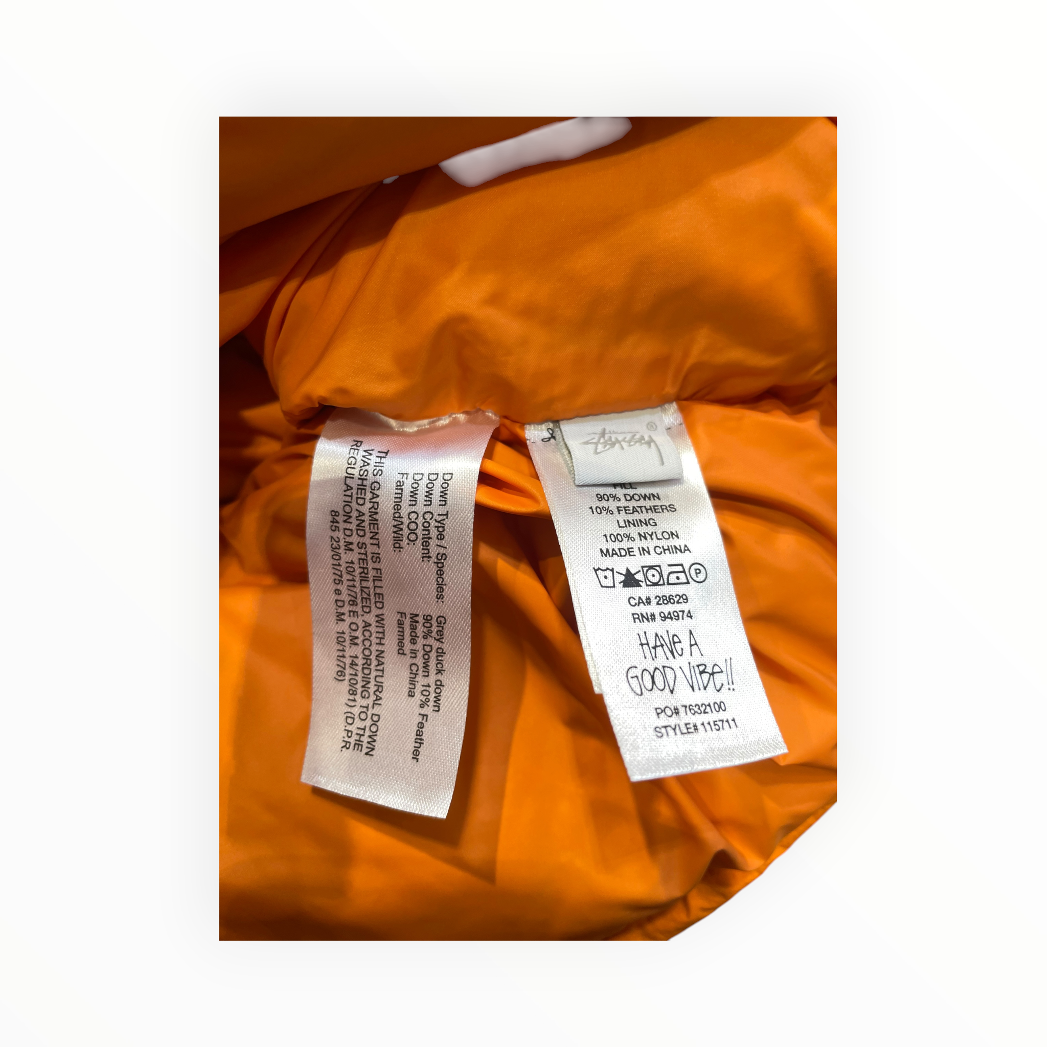 STUSSY/Puffer Jkt/L/Nylon/ORN/SILVER ZIPPER DOWN PUFFER view 4