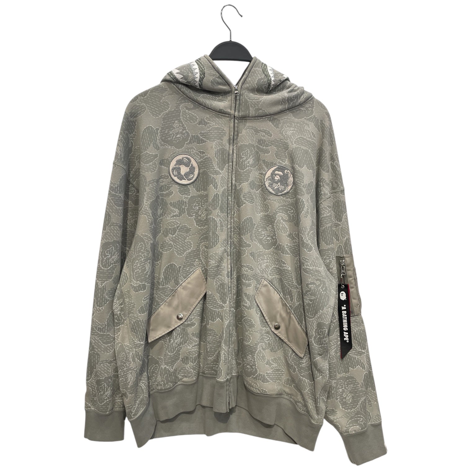 A BATHING APE/ALPHA INDUSTRIES/Zip Up Hoodie/XXL/Camouflage/Cotton/GRN/BAPE CAMO W PATCH RED/BLK TAGS view 1