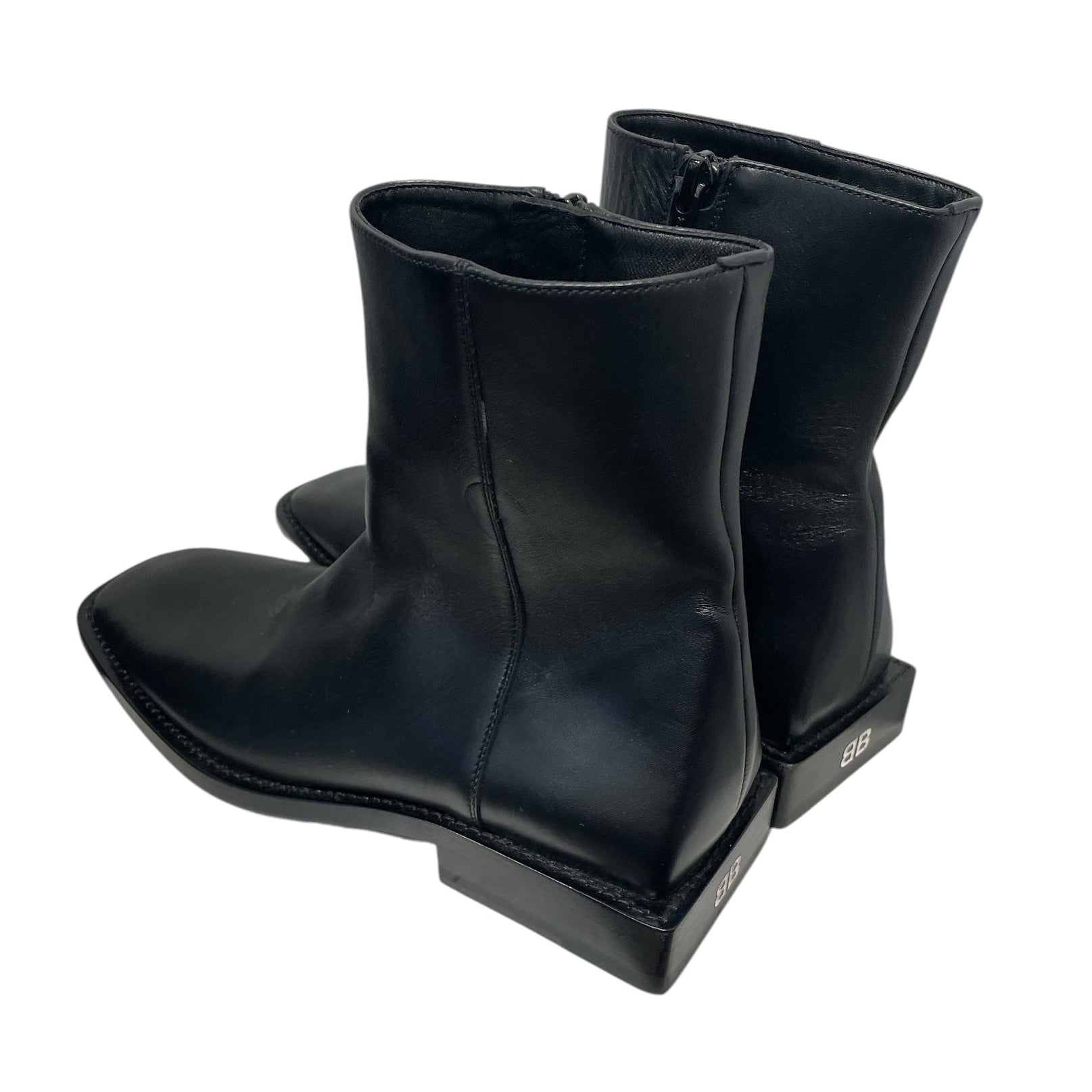 BALENCIAGA/Booties/EU 38.5/Leather/BLK/square toe ankle boots wht bb view 2