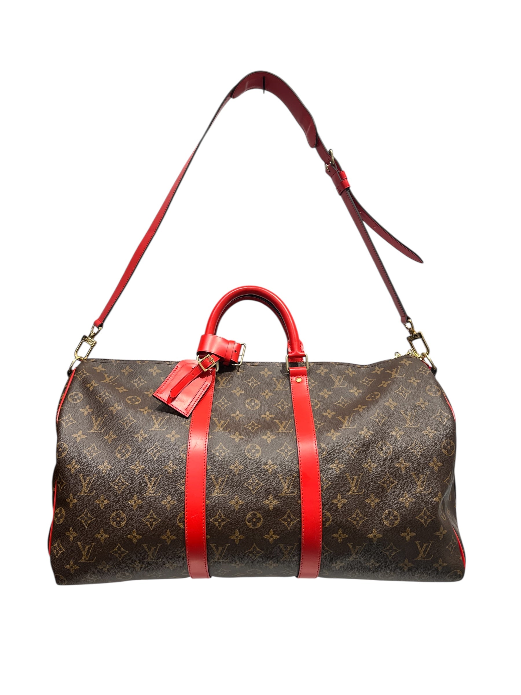 LOUIS VUITTON/Luggage/Monogram/Leather/RED/BRWN MONO , RED STRAPS view 3
