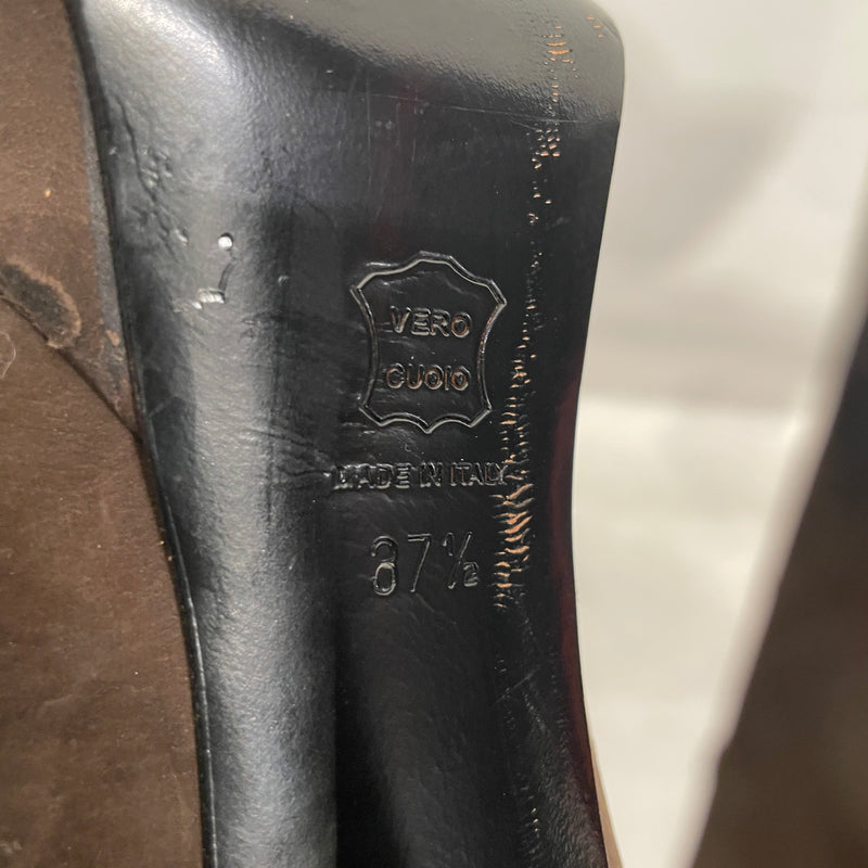 LANVIN/Heels/EU 37.5/Suede/BRW/PEEP TOE HEELS