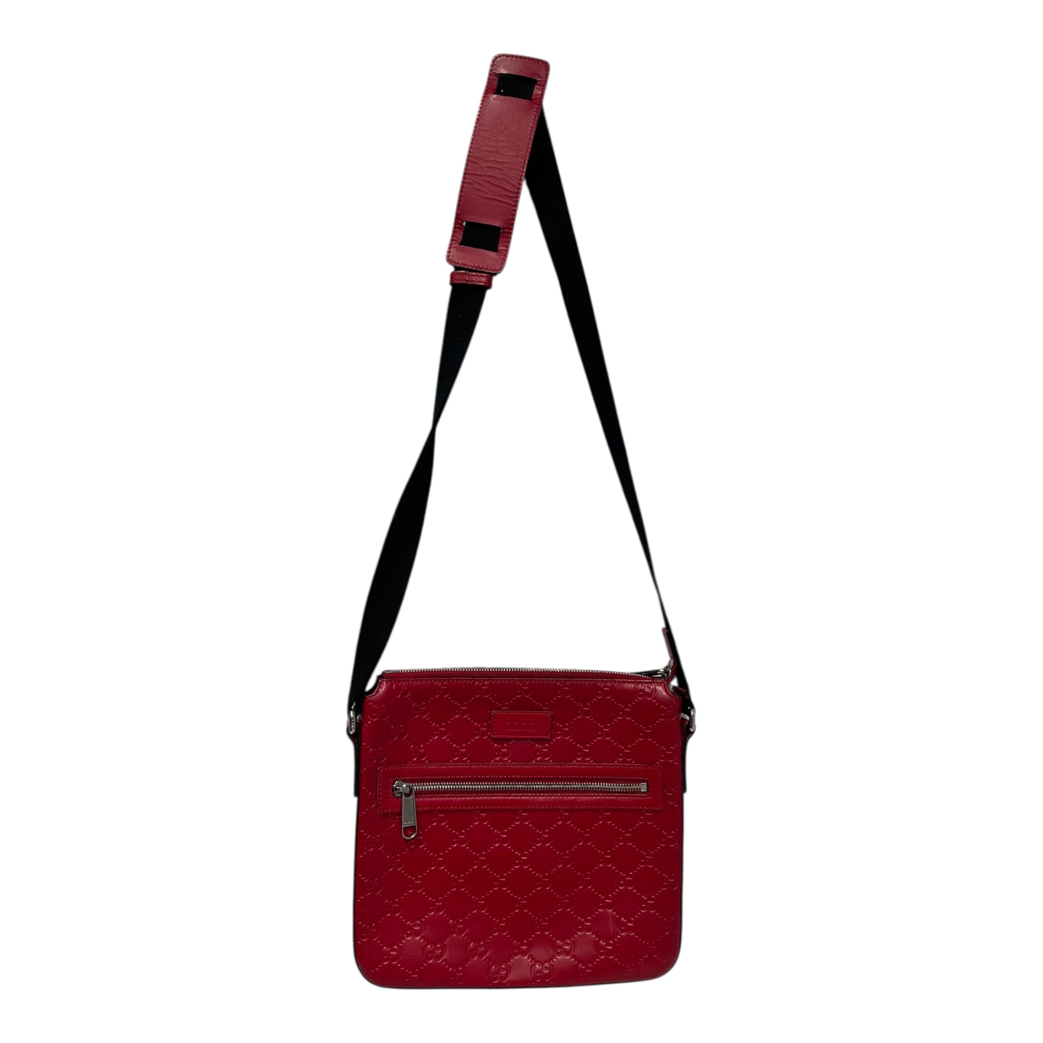 GUCCI/Cross Body Bag/Monogram/Leather/RED/gg signature messenger view 1