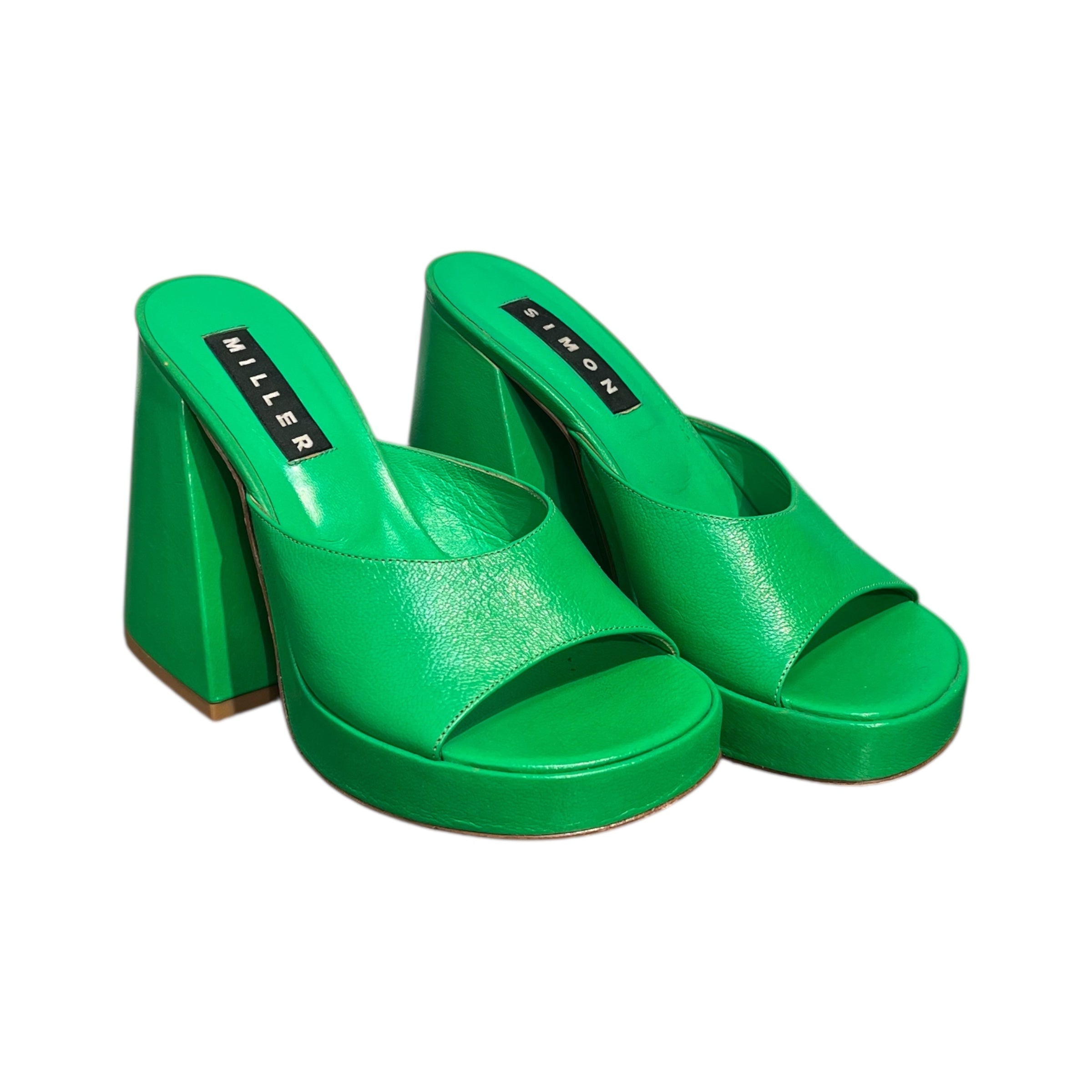 SIMON MILLER/Heels/EU 36/Leather/GRN/CHUNKY HEEL GRN LEATHER view 1