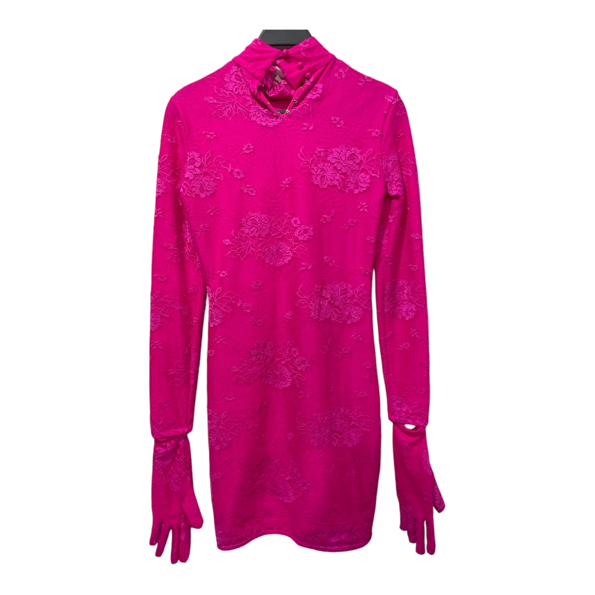 BALENCIAGA/LS Dress/34/Floral Pattern/Cotton/PNK/gloves attached view 1