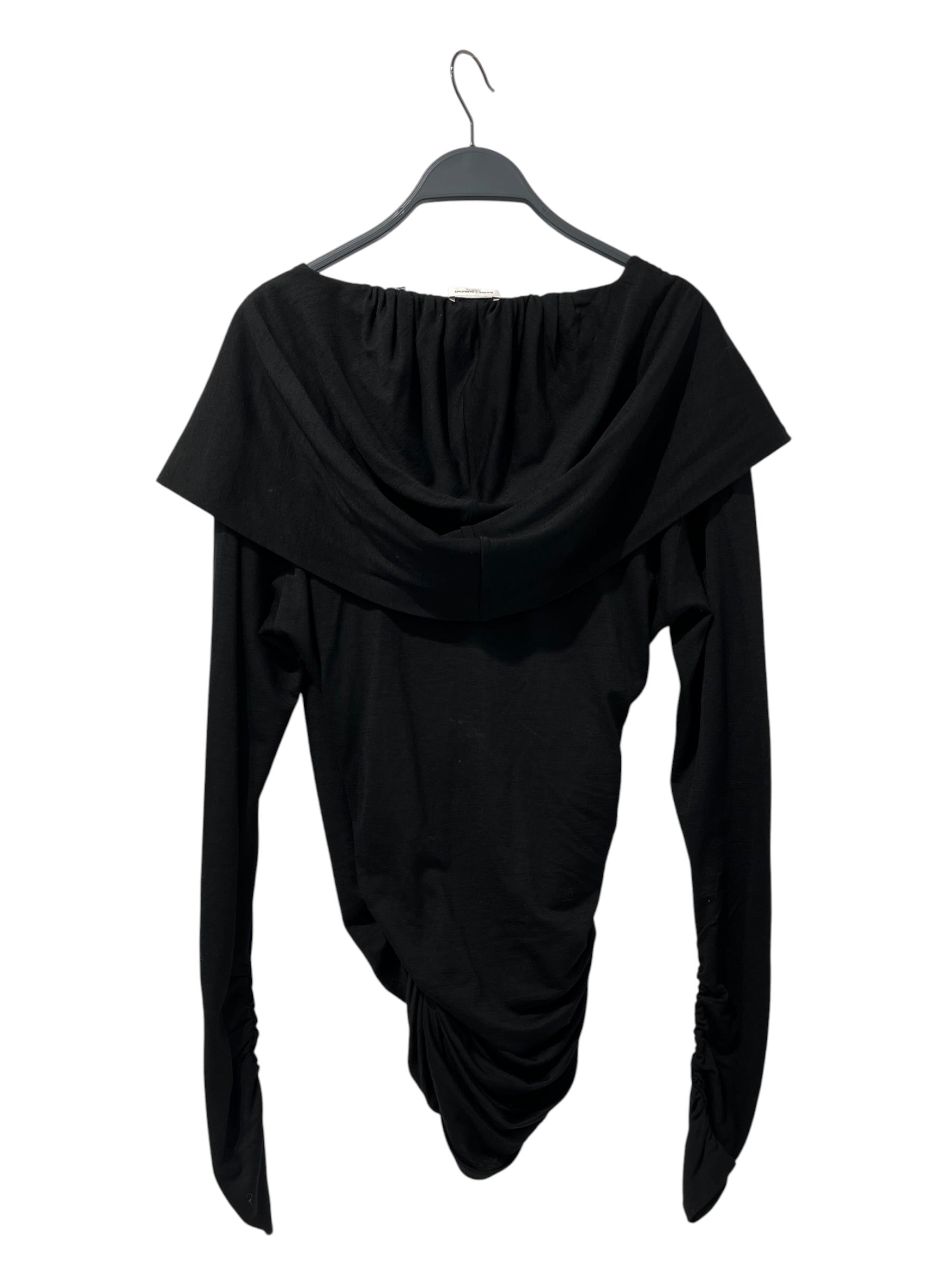 SAINT LAURENT/LS Blouse/L/Cotton/BLK/2023 SLP HOOD TOP view 2