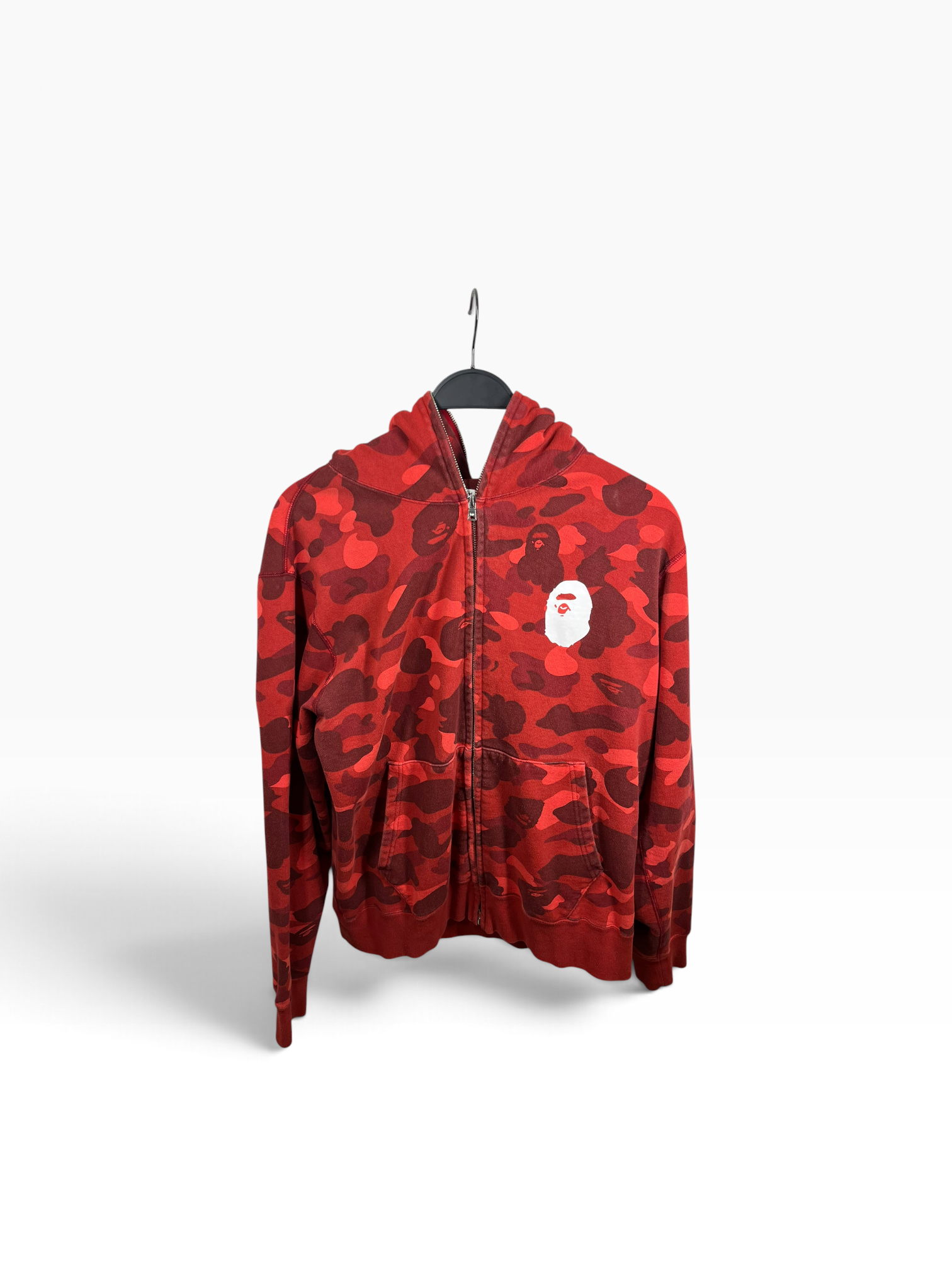 A BATHING APE/Zip Up Hoodie/XL/Camouflage/Cotton/RED/WHITE APE HEAD view 1