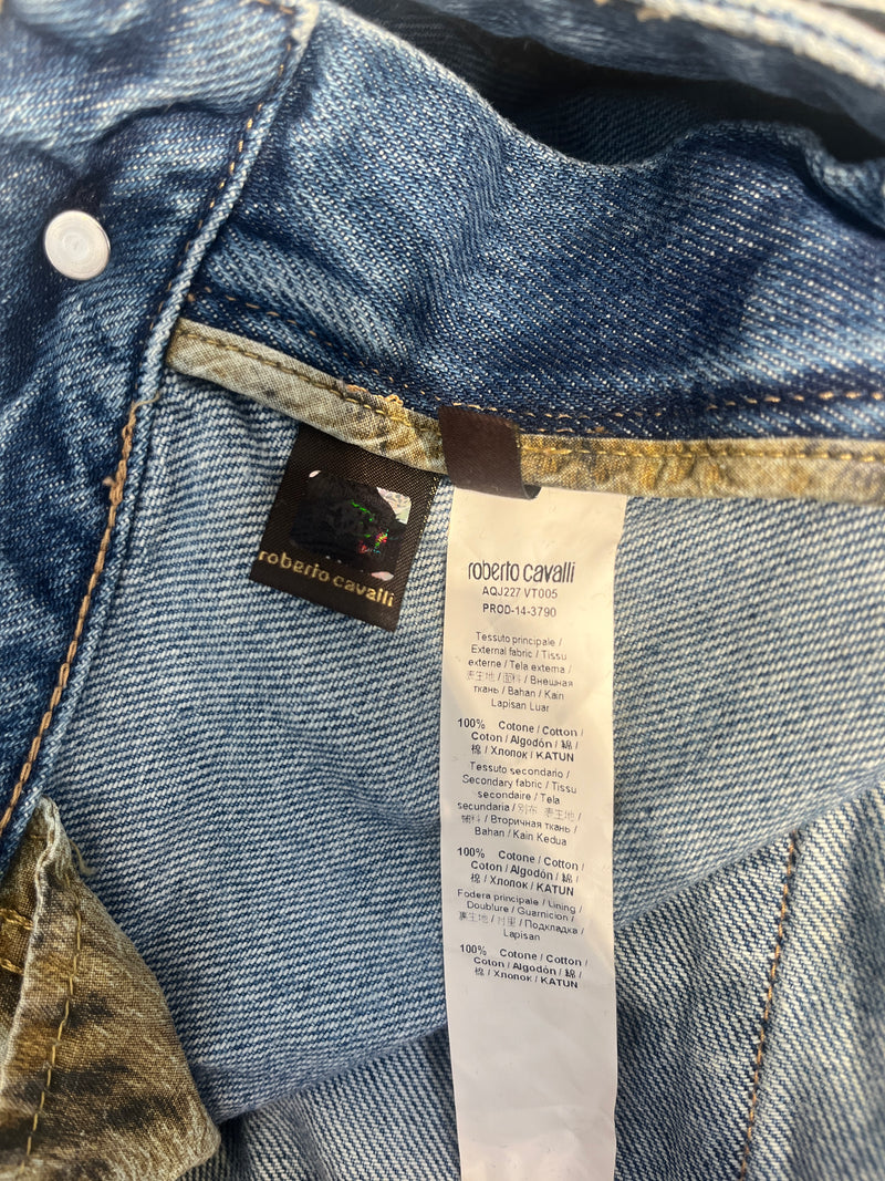 roberto cavalli/Straight Pants/46/Cotton/BLU/SCARF BELT / RIPPED DSGN