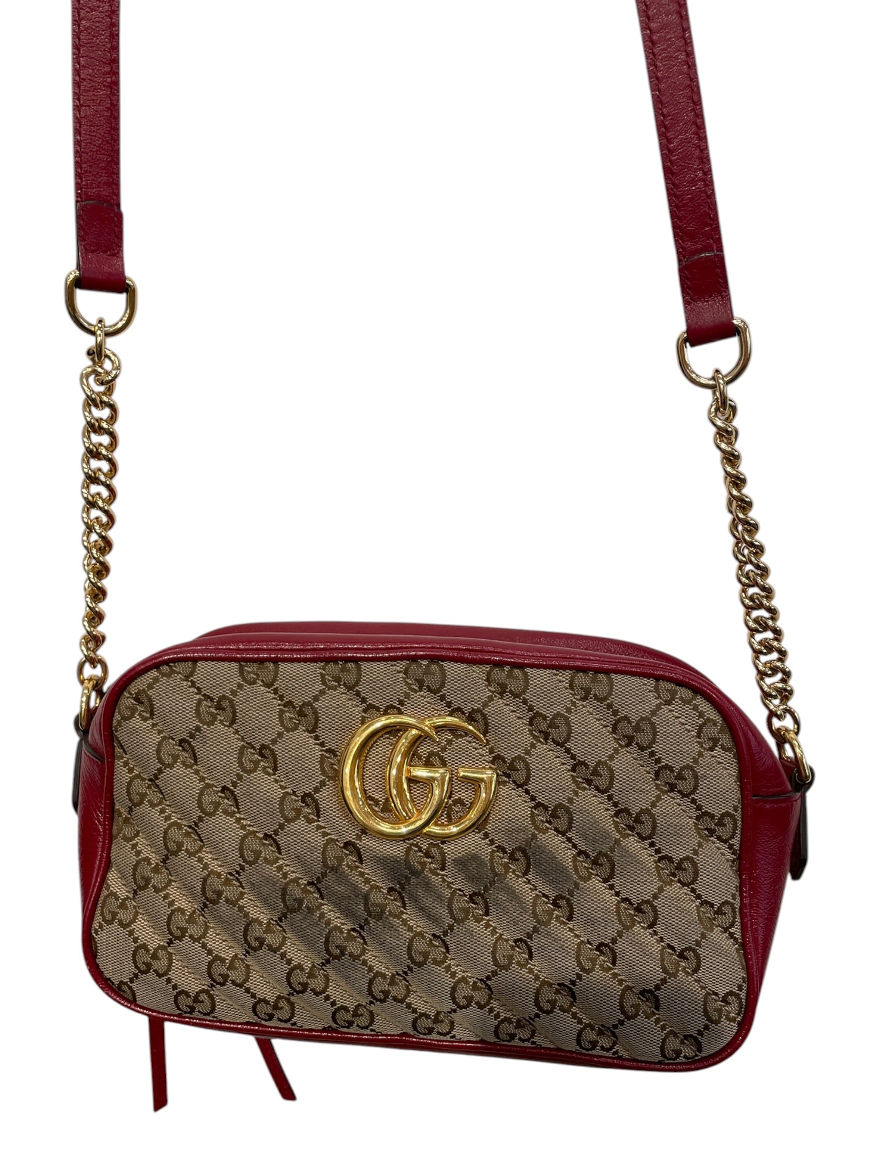 GUCCI/Cross Body Bag/Monogram/Cotton/KHK/RED LEATHER TRIM view 1