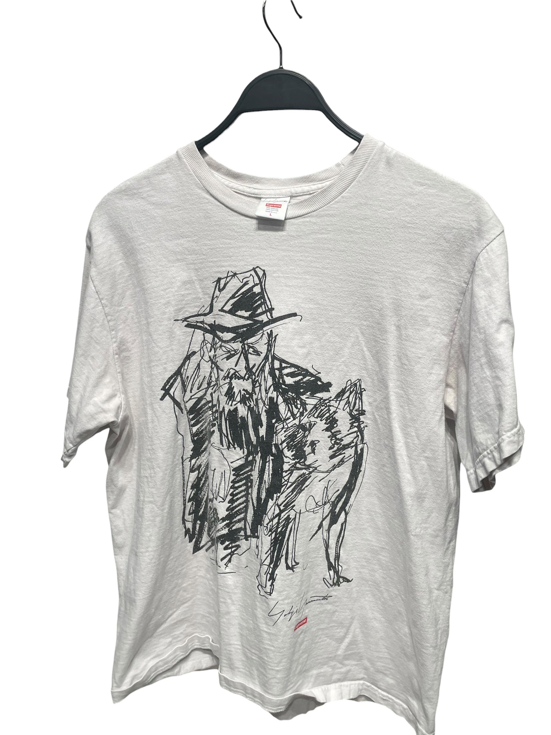 Supreme/YOHJI YAMAMOTO/T-Shirt/L/Cotton/WHT/Graphic/scribble potrait tee view 1
