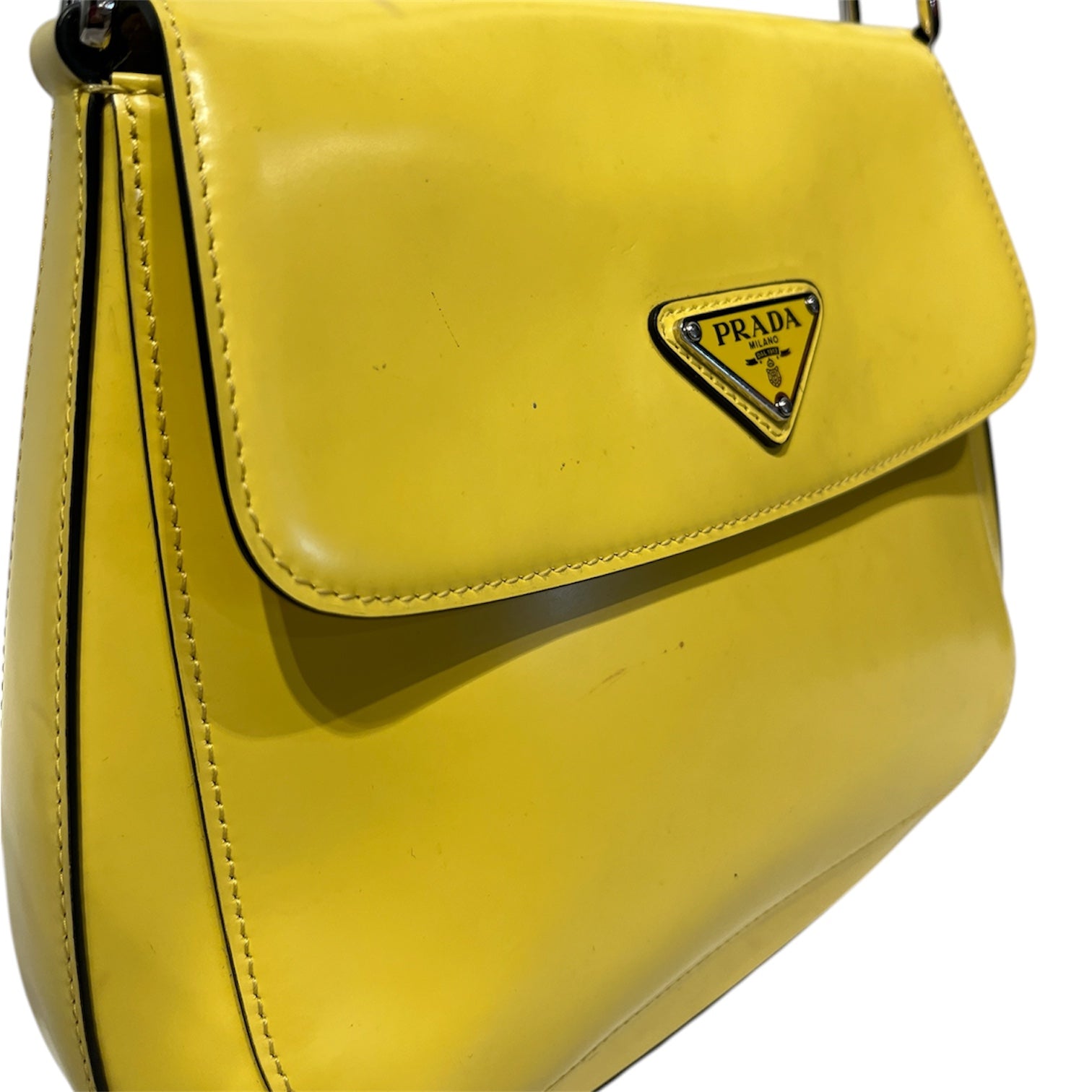PRADA/Cross Body Bag/Leather/YEL/yllw,gold hrdwr, shldr bag view 6