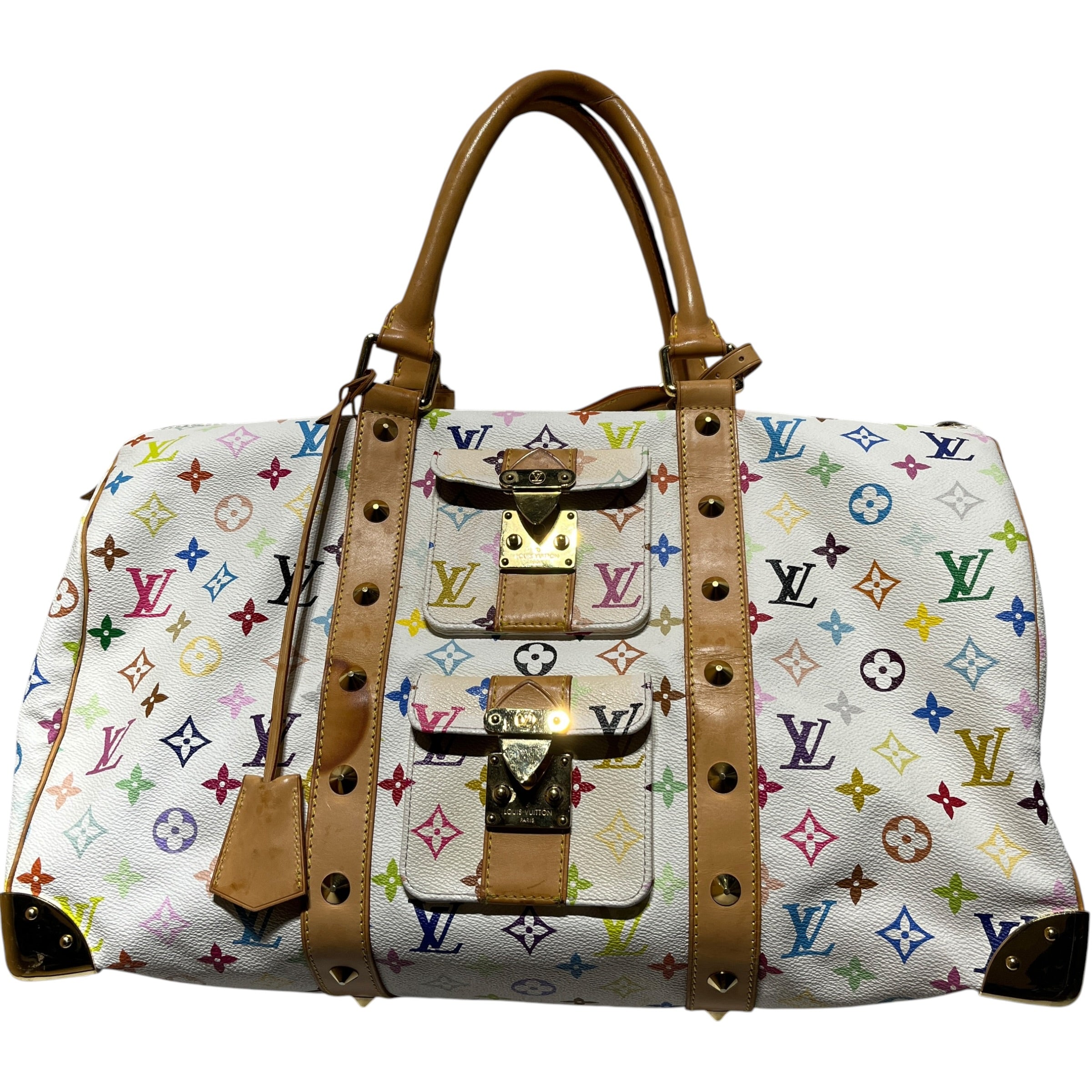 LOUIS VUITTON/Luggage/Monogram/Leather/WHT/Keepall 45 Takashi Murakami view 1