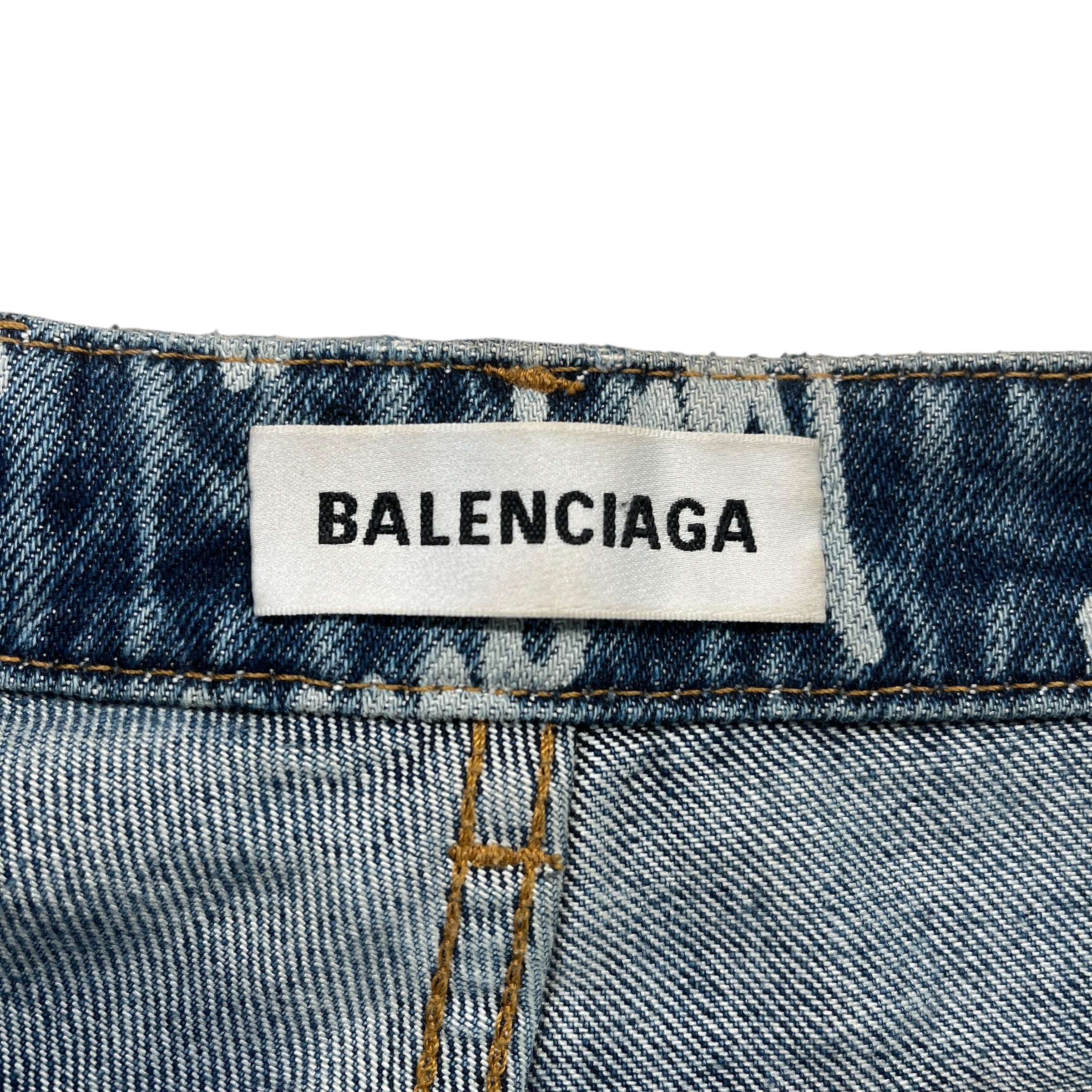 BALENCIAGA/Straight Pants/25/All Over Print/Denim/BLU/Monogram Print Denim view 3