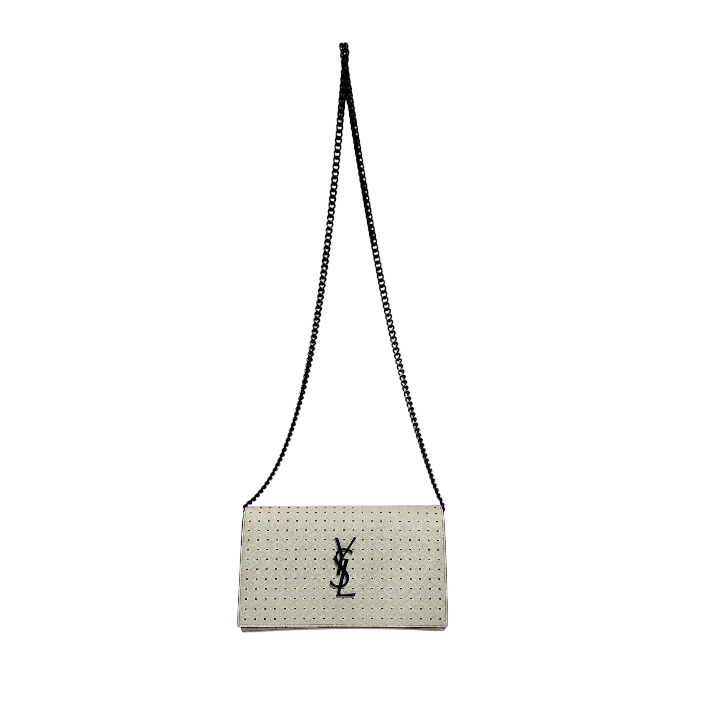 YVES SAINT LAURENT/Cross Body Bag/All Over Print/Leather/WHT/Square Dot Print Black Chain view 1