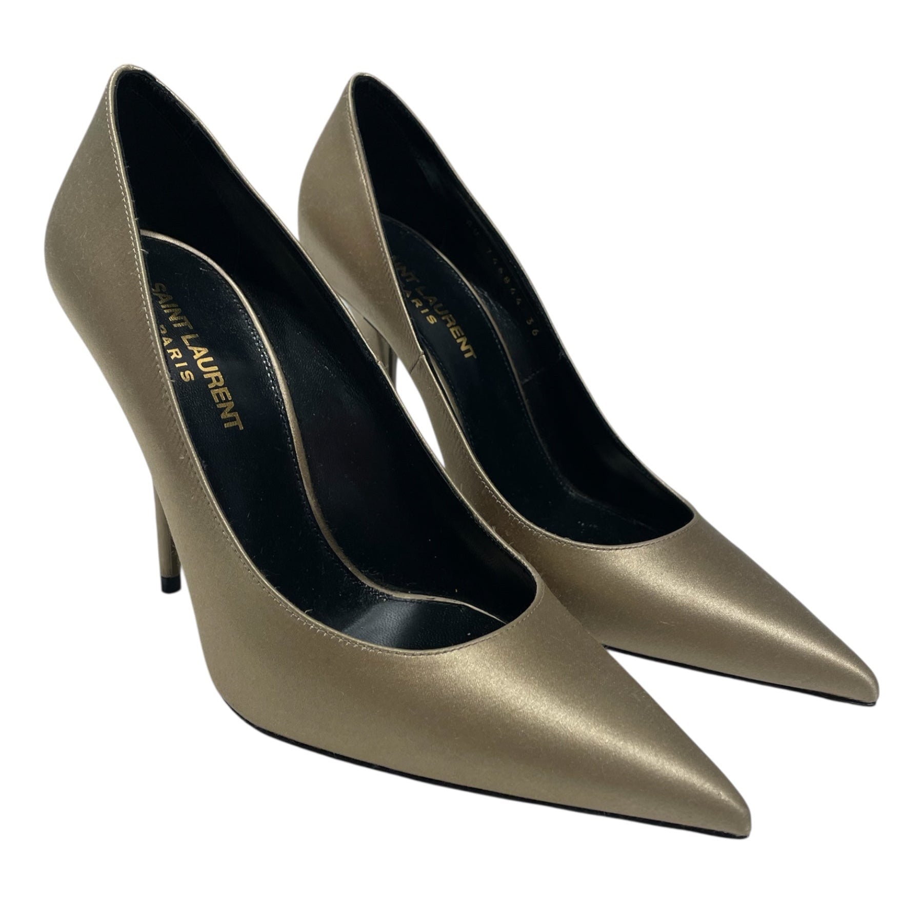 YVES SAINT LAURENT/Loafers/US 6/GLD/Gold satin heels view 1