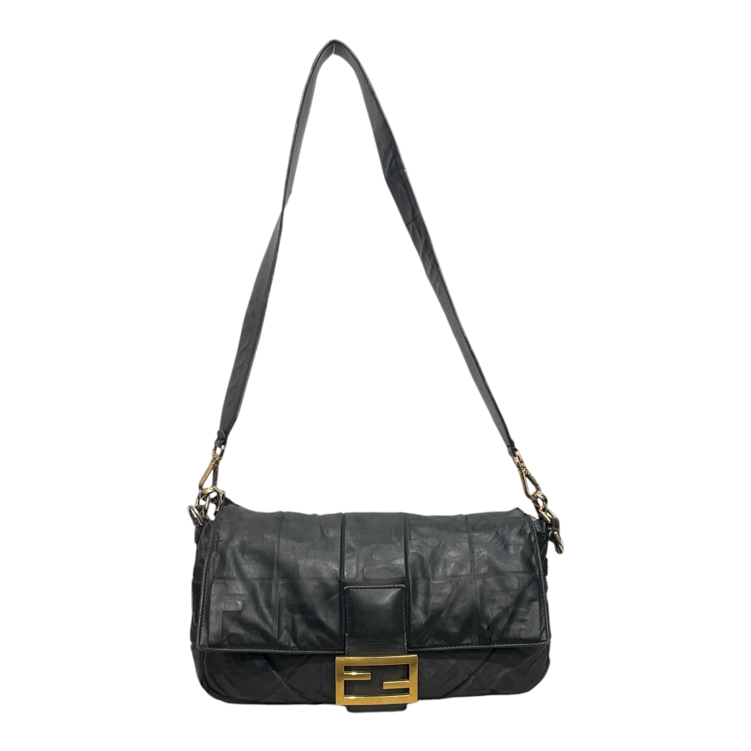 FENDI/Hand Bag/Monogram/Leather/BLK/BAGUETTE/GLD BUCKLE view 1