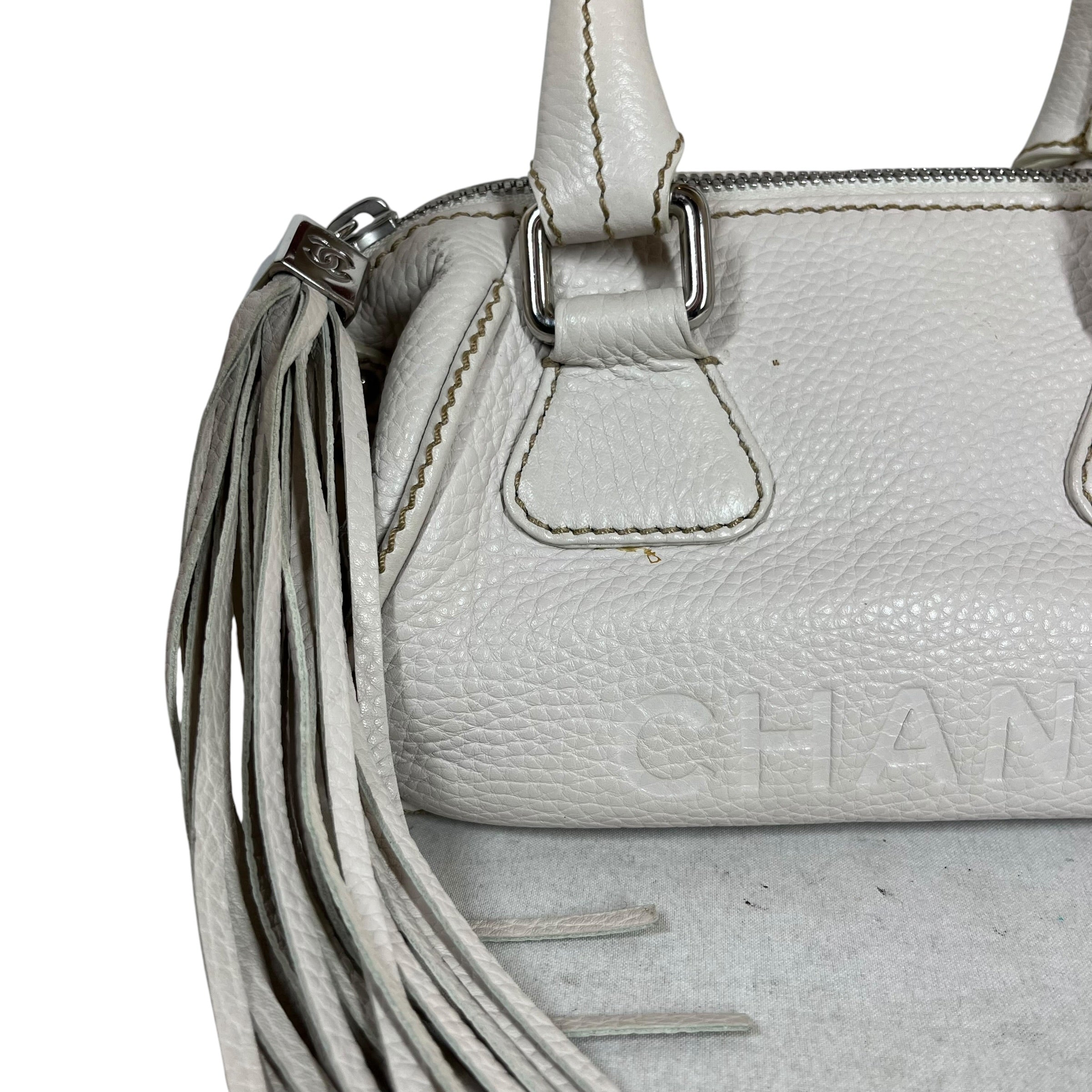 CHANEL/Hand Bag/Leather/WHT/Small Lax Tassle Bag view 6