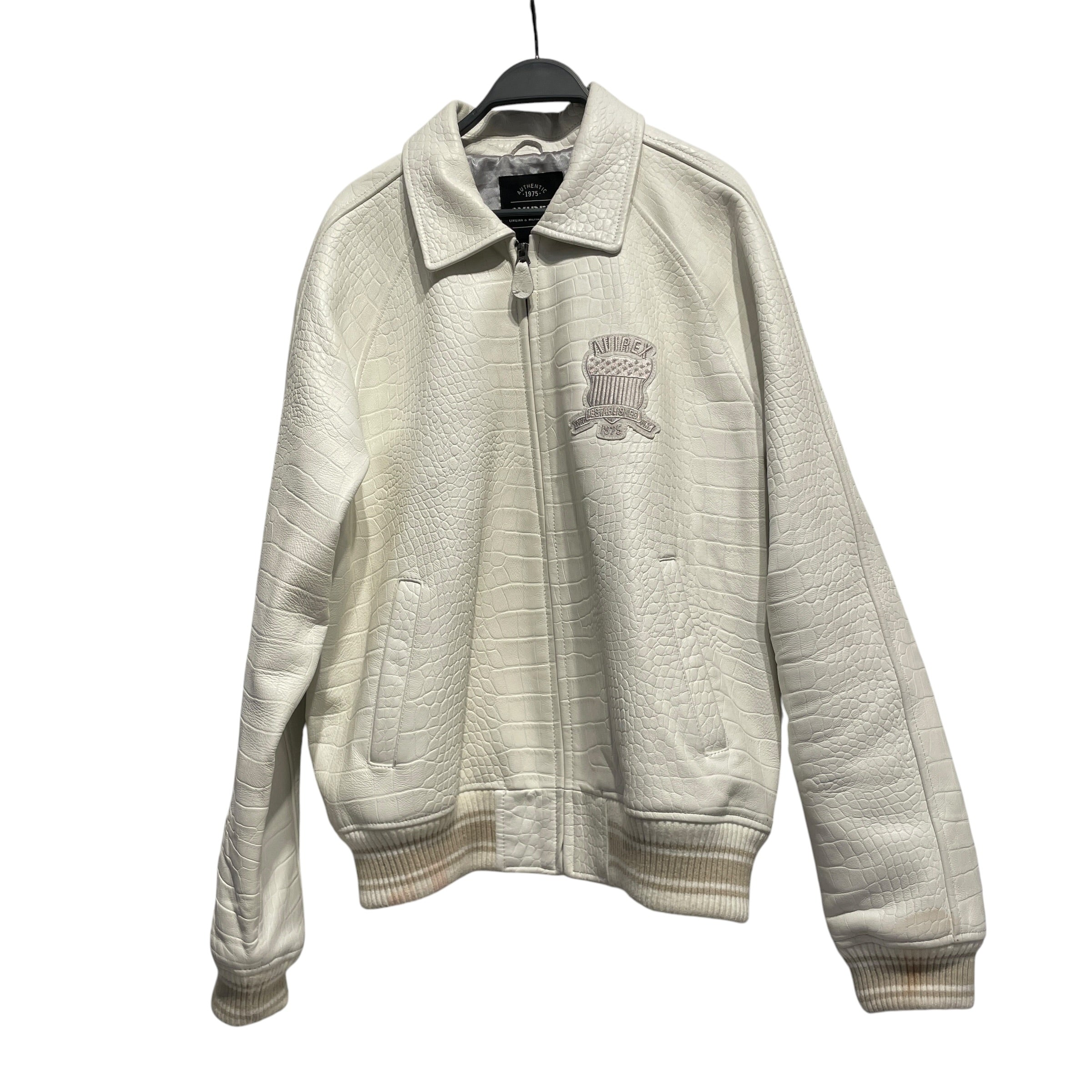 AVIREX/Leather Jkt/L/Leather/WHT/Animal Pattern/
