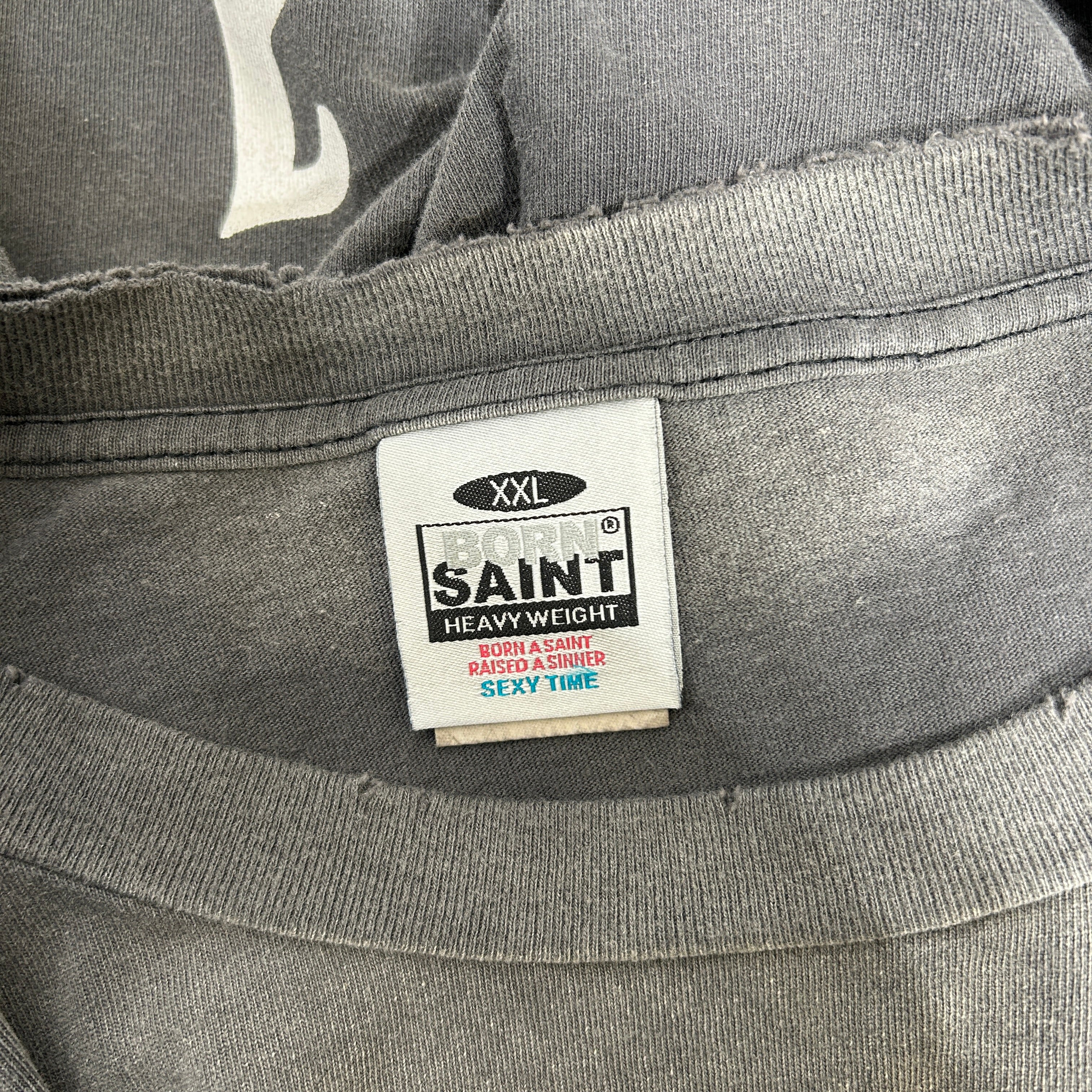 SAINT MICHAEL/BORN X RAISED/LS T-Shirt/XXL/Cotton/GRY/born a sinner raised a saint view 4