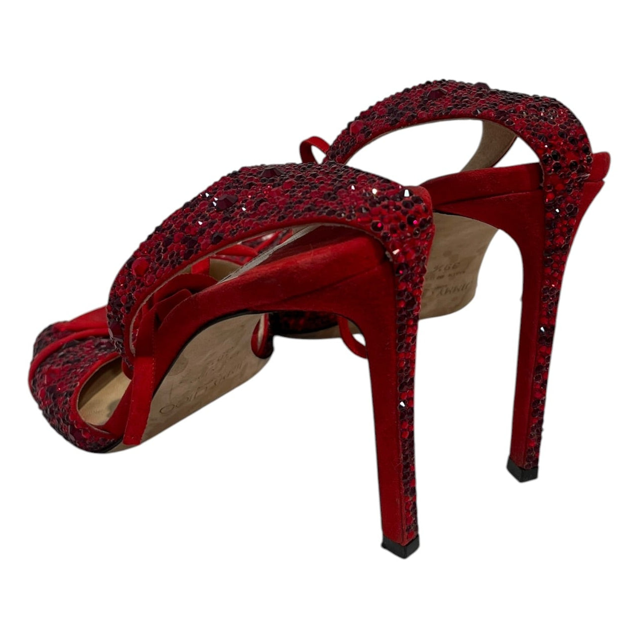 JIMMY CHOO/Heels/EU 39.5/Leather/RED/Ankle Strap/CRYSTAL DOWN HEEL BOW view 2