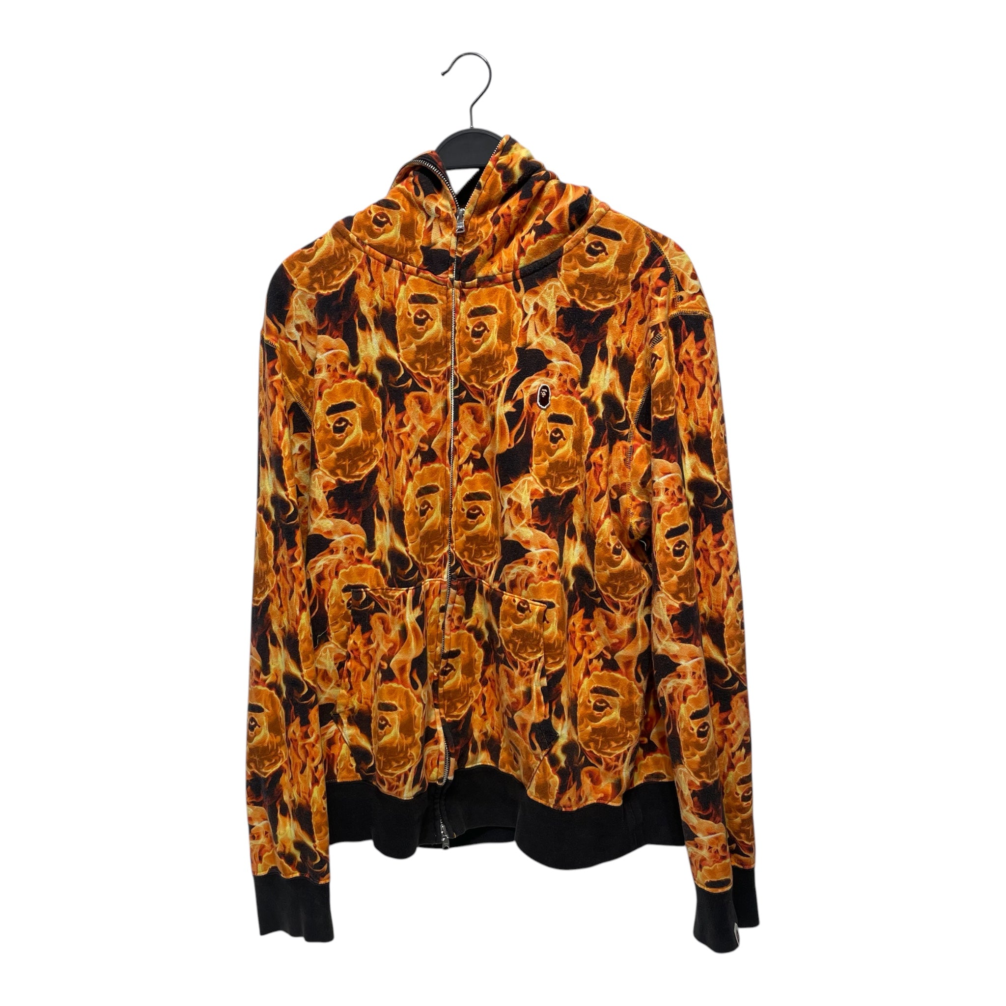 A BATHING APE/Zip Up Hoodie/XL/All Over Print/Cotton/ORN/FLAME PRINT BAPE SHARK HOODIE view 1