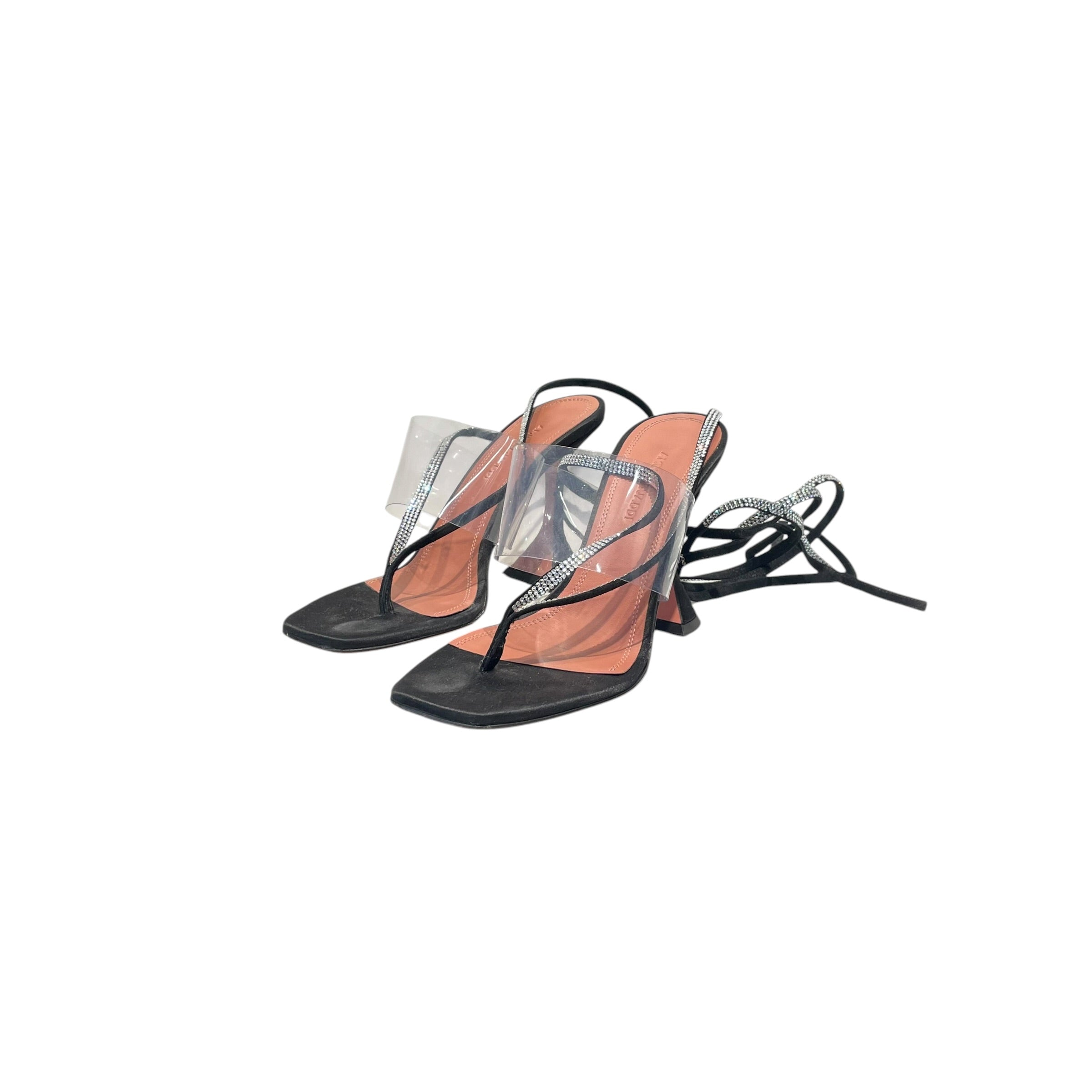 AMINA MUADDI/Sandals/EU 37/Silk/BLK/SATIN EMBELLISHED ANKLE WRAP view 1