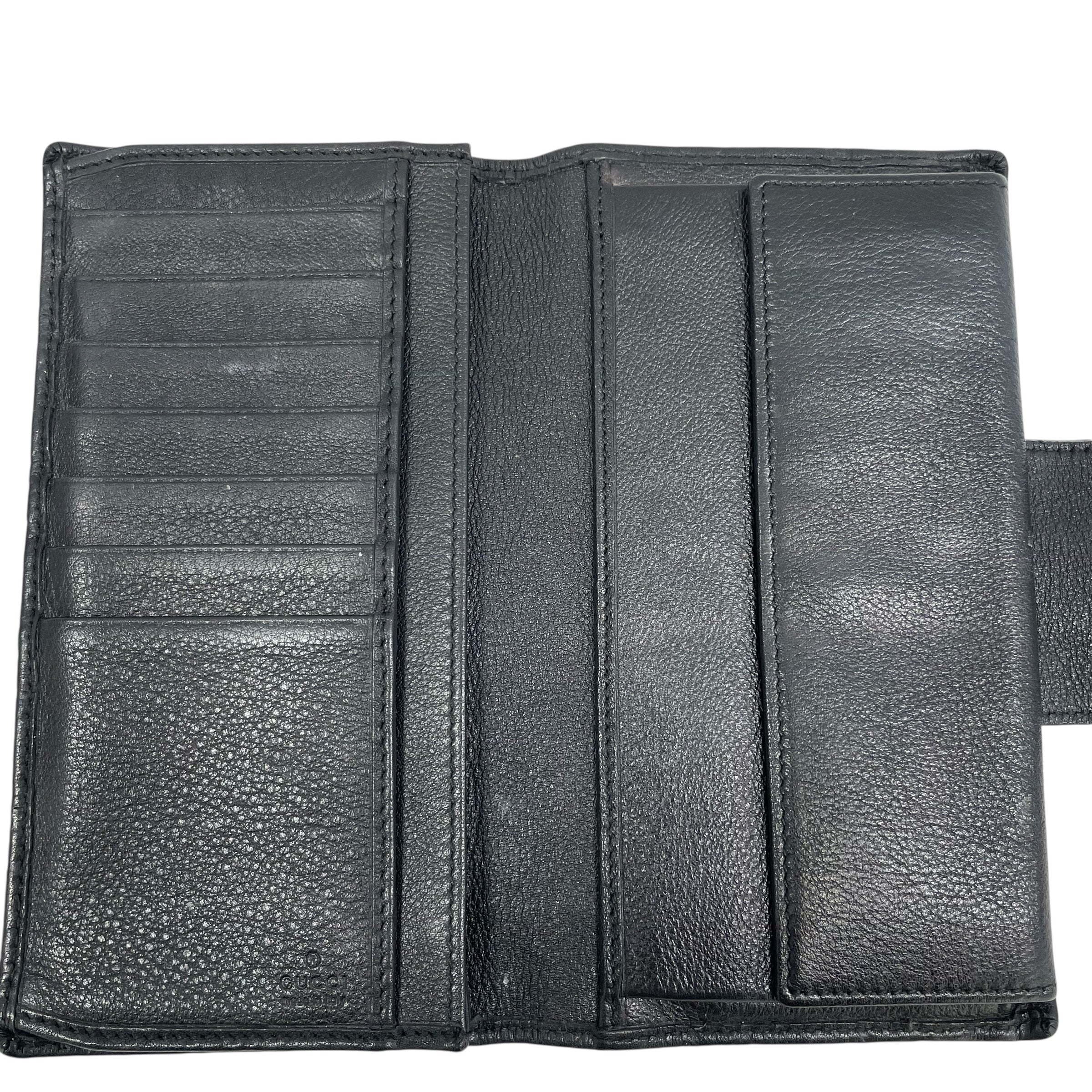 GUCCI/Bifold Wallet/Monogram/Leather/BLK/VINTAGE, CURSIVE LOGO view 3