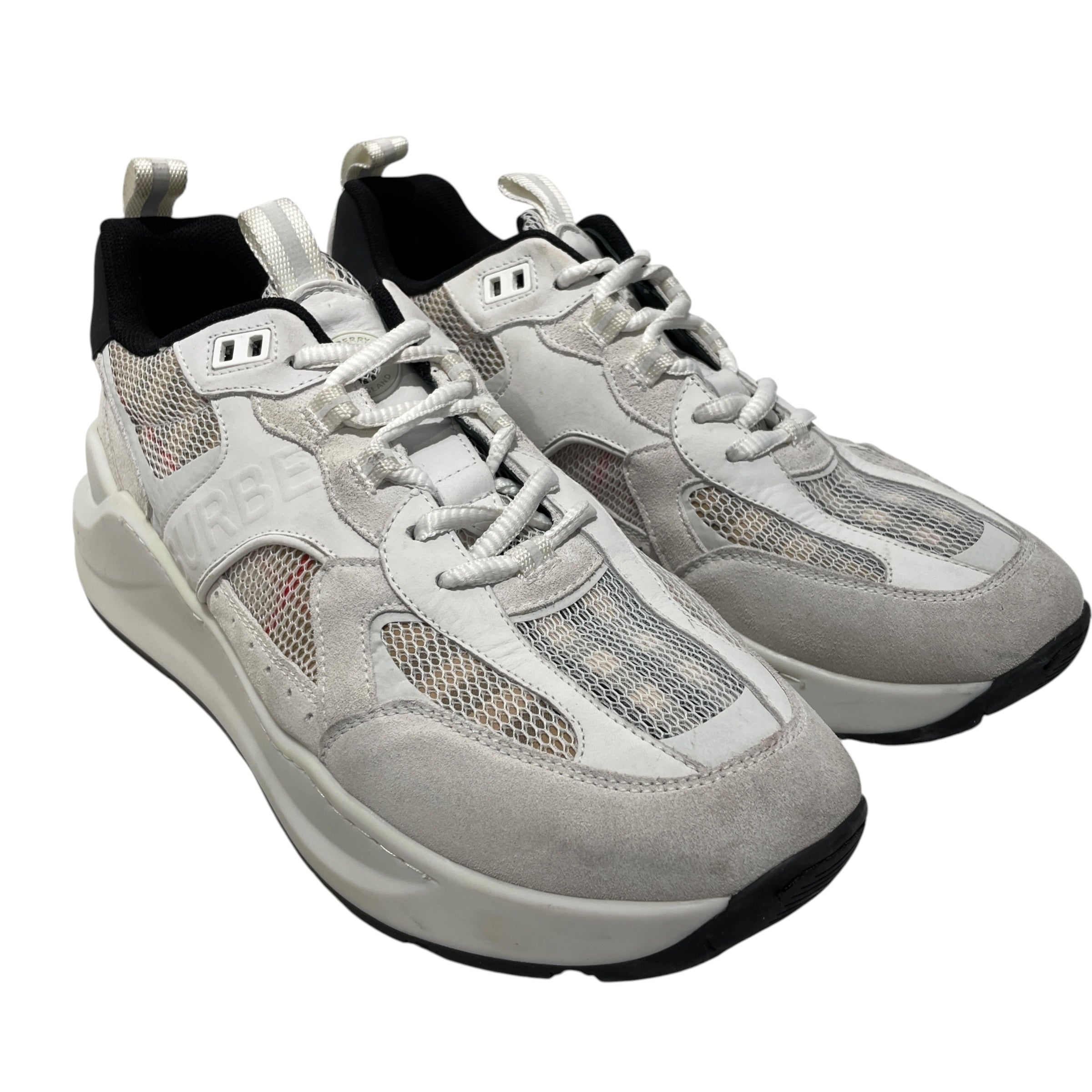BURBERRY/Low-Sneakers/EU 44/Plaid/Nylon/WHT/signiture check mesh sides view 1