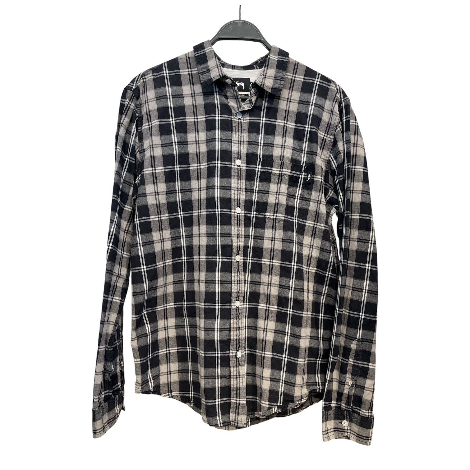STUSSY/Flannel Shirt/L/Cotton/GRY/Plaid/BLACK/GREY FLANNEL view 1